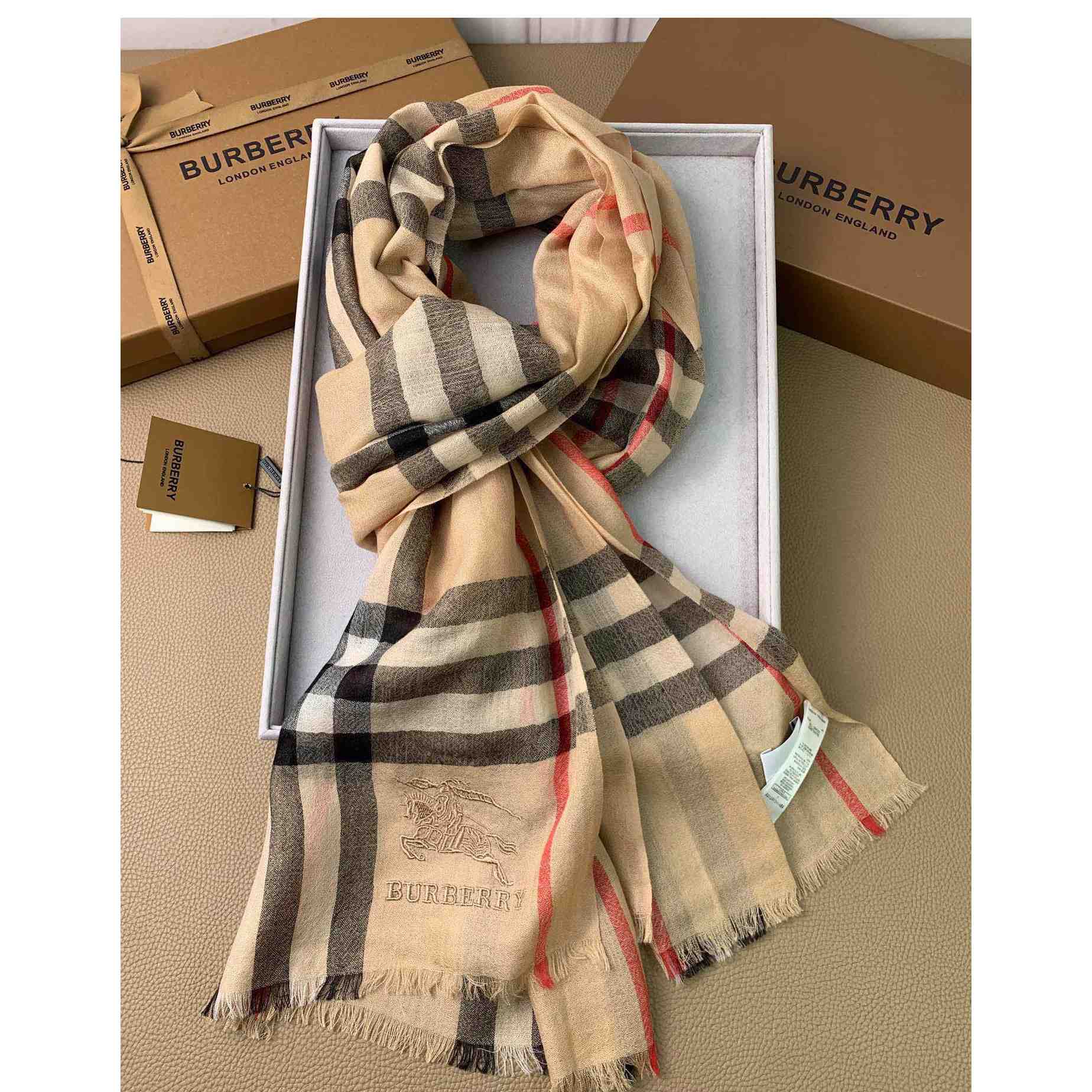 Burberry Lightweight Check Wool Silk Scarf - EUR FASHION