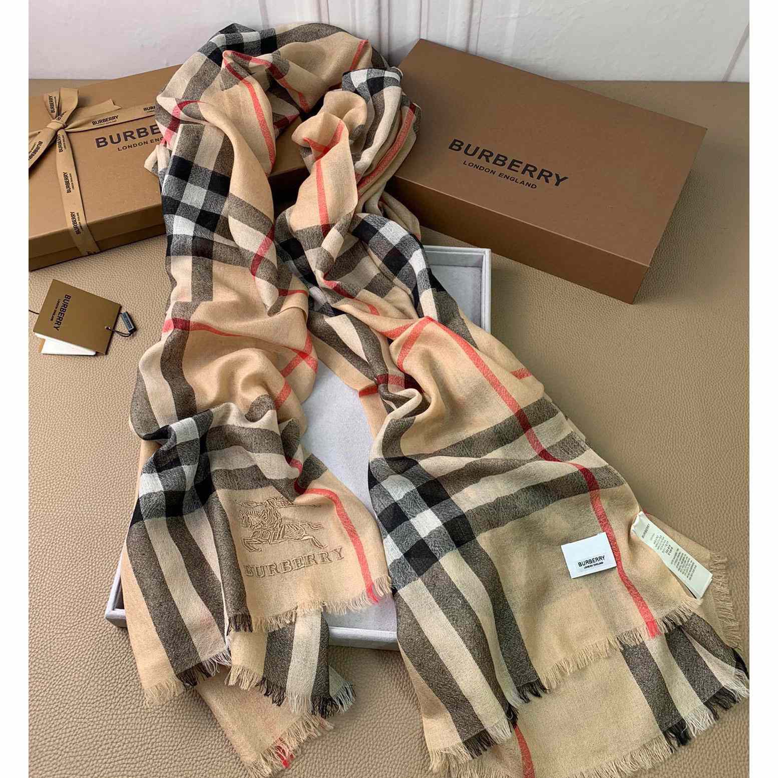 Burberry Lightweight Check Wool Silk Scarf - EUR FASHION