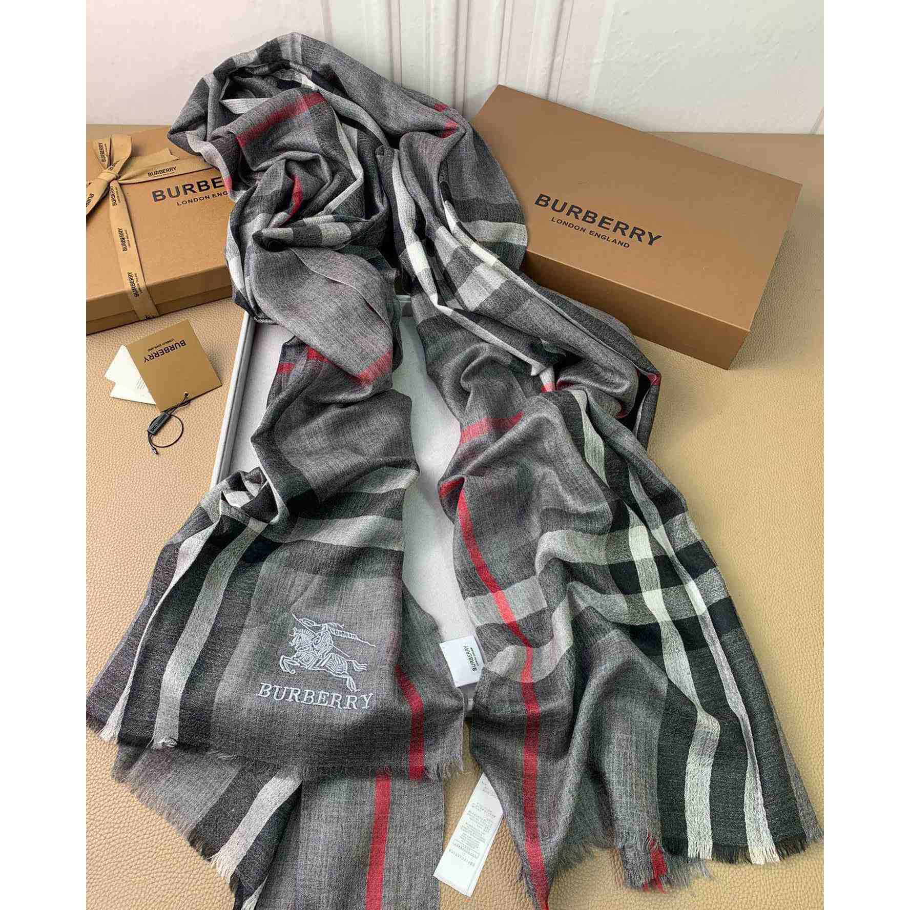 Burberry Lightweight Check Wool Silk Scarf - EUR FASHION