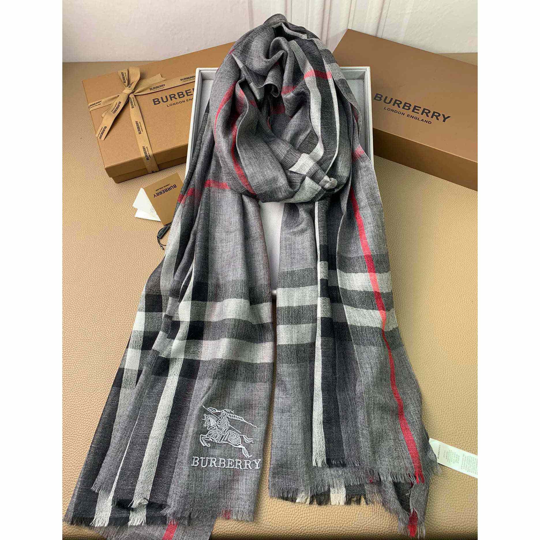 Burberry Lightweight Check Wool Silk Scarf - EUR FASHION