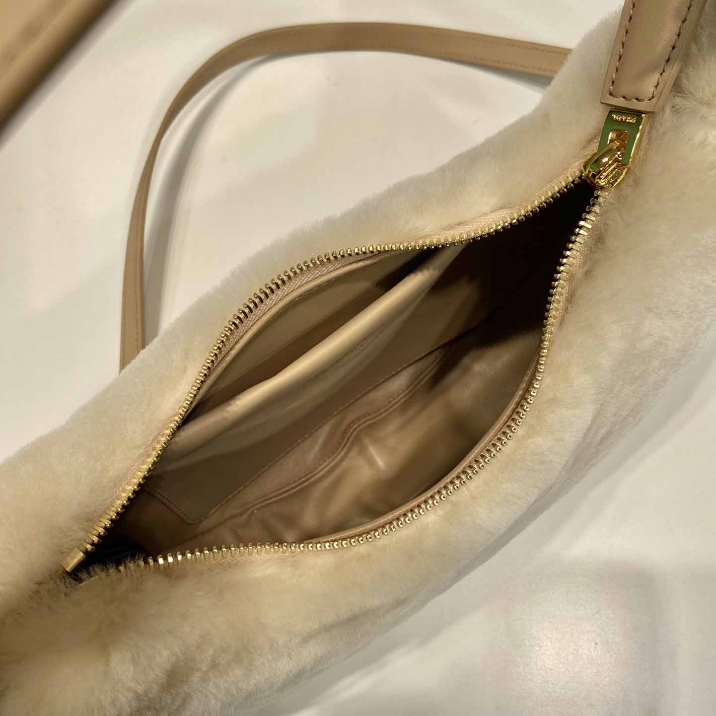 Prada Arqué Shearling And Leather Shoulder Bag - EUR FASHION