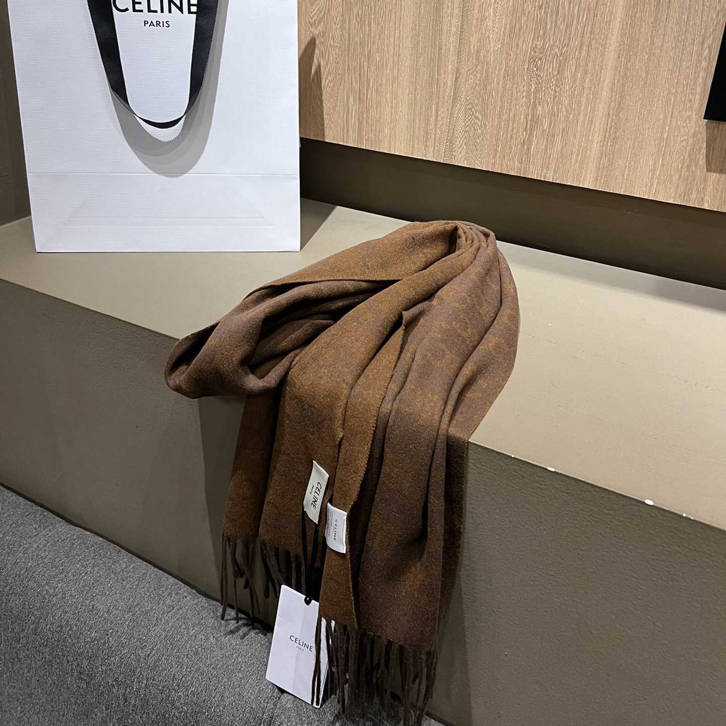 Celine Scarf In Monogram Cashmere Brown/toffee - EUR FASHION