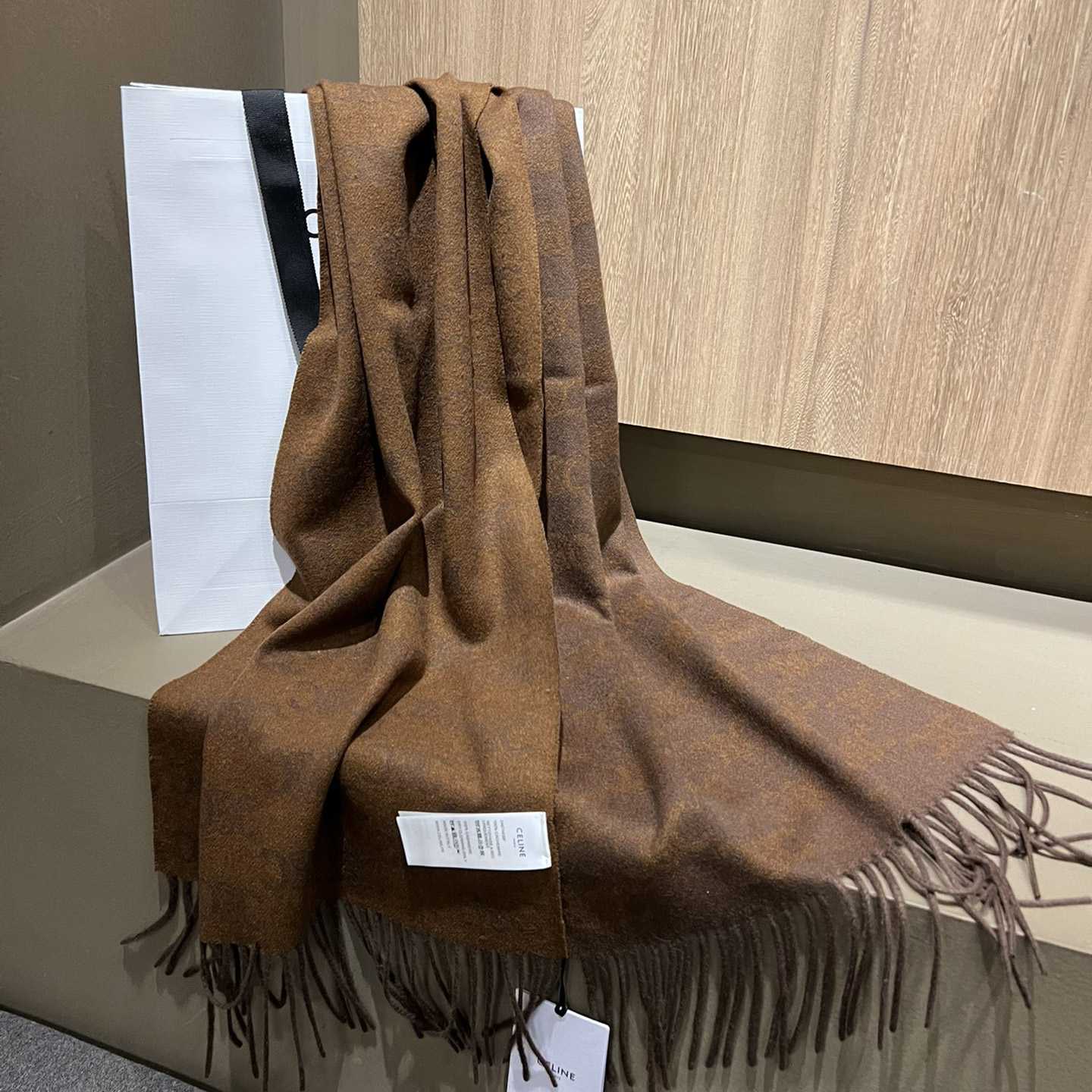 Celine Scarf In Monogram Cashmere Brown/toffee - EUR FASHION