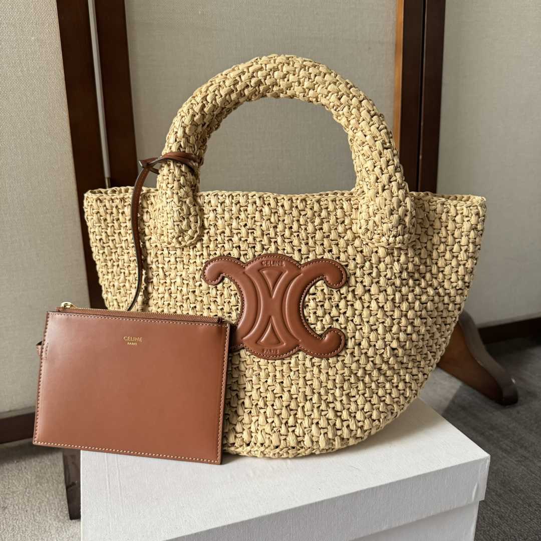 Celine Supple Small Triomphe Celine Classic Panier aus Bast und Kalbsleder<br>
 - EUR FASHION