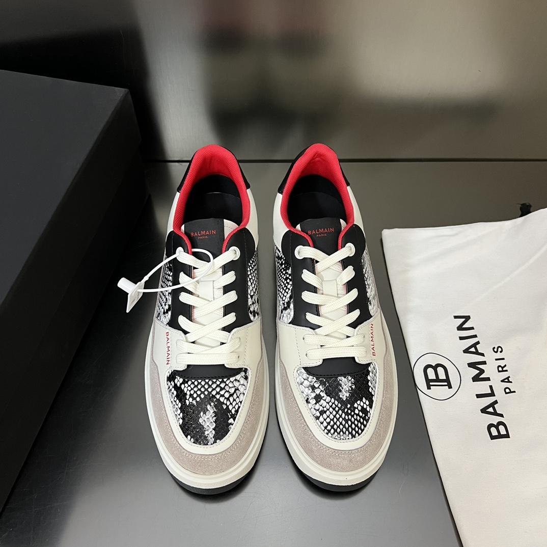 Balmain B-Court Flip-Sneaker aus Leder und Wildleder mit Schlangenhauteffekt<br>
 - EUR FASHION