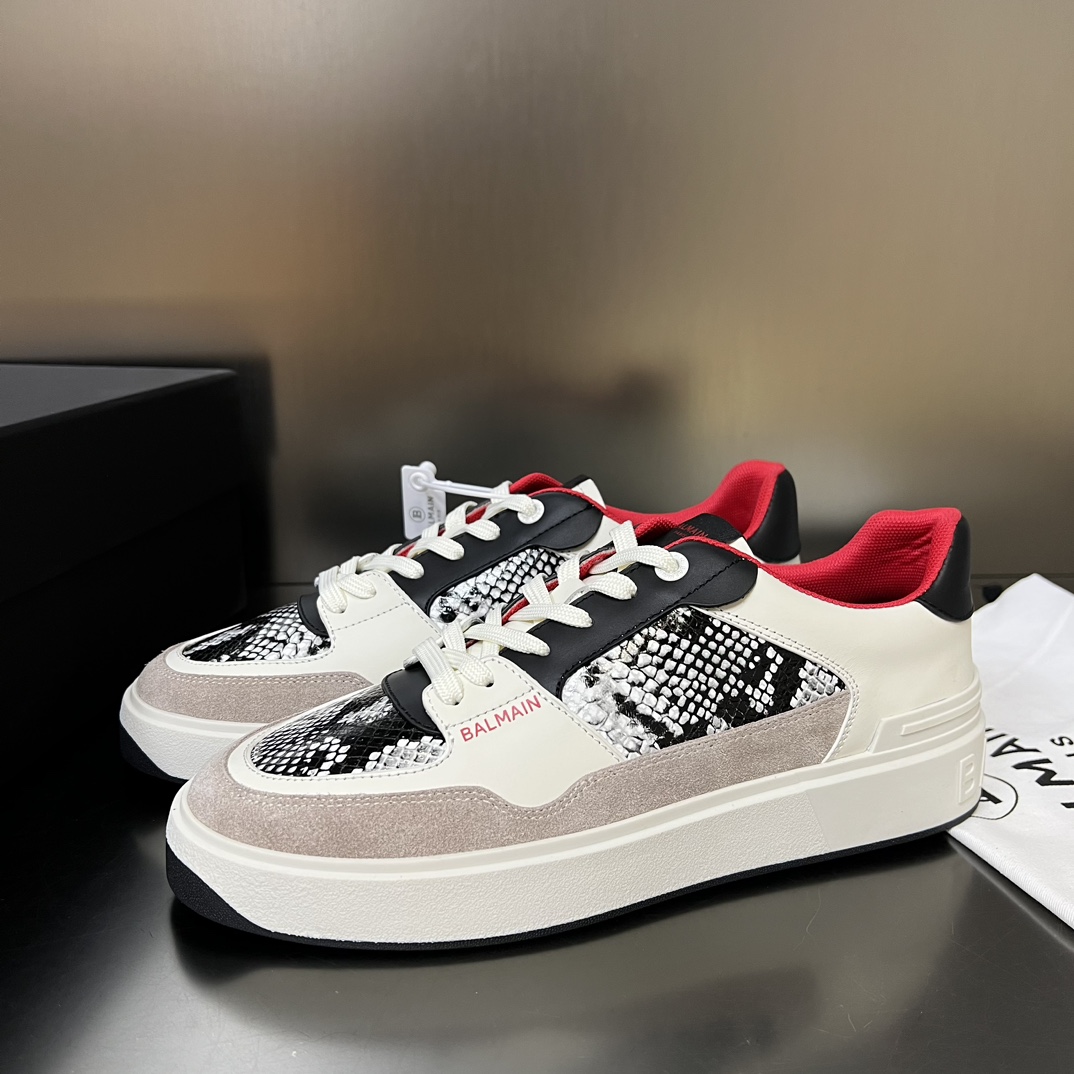 Balmain B-Court Flip-Sneaker aus Leder und Wildleder mit Schlangenhauteffekt<br>
 - EUR FASHION