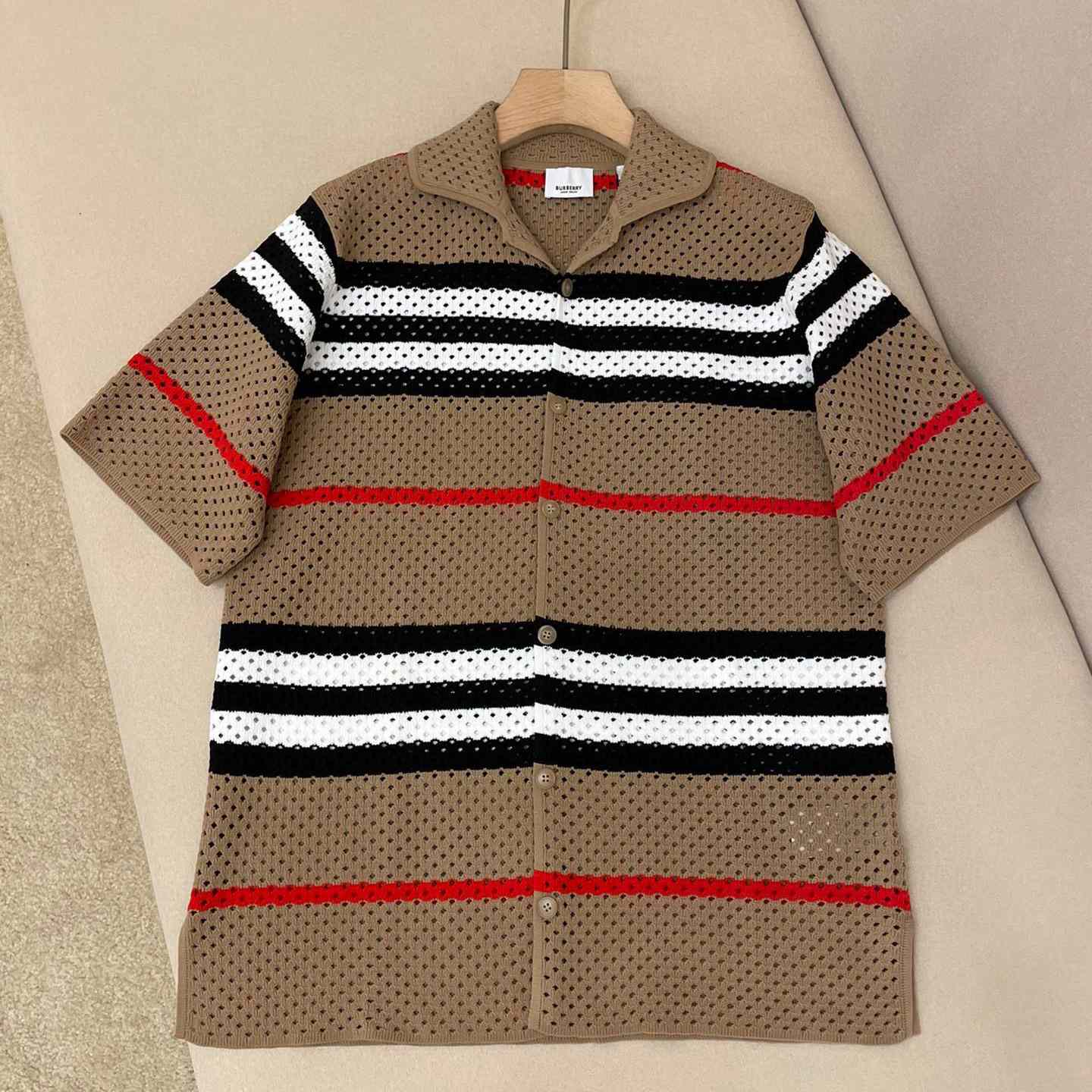 Burberry Icon Stripe Pointelle-Strickhemd<br>
 - EUR FASHION