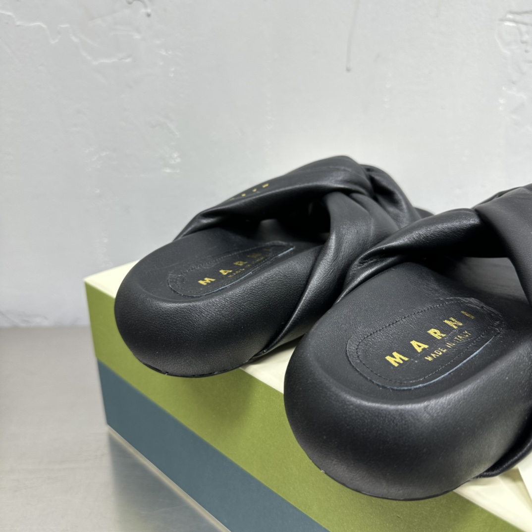 Marni Black Twisted Leather Bubble Sandal - EUR FASHION