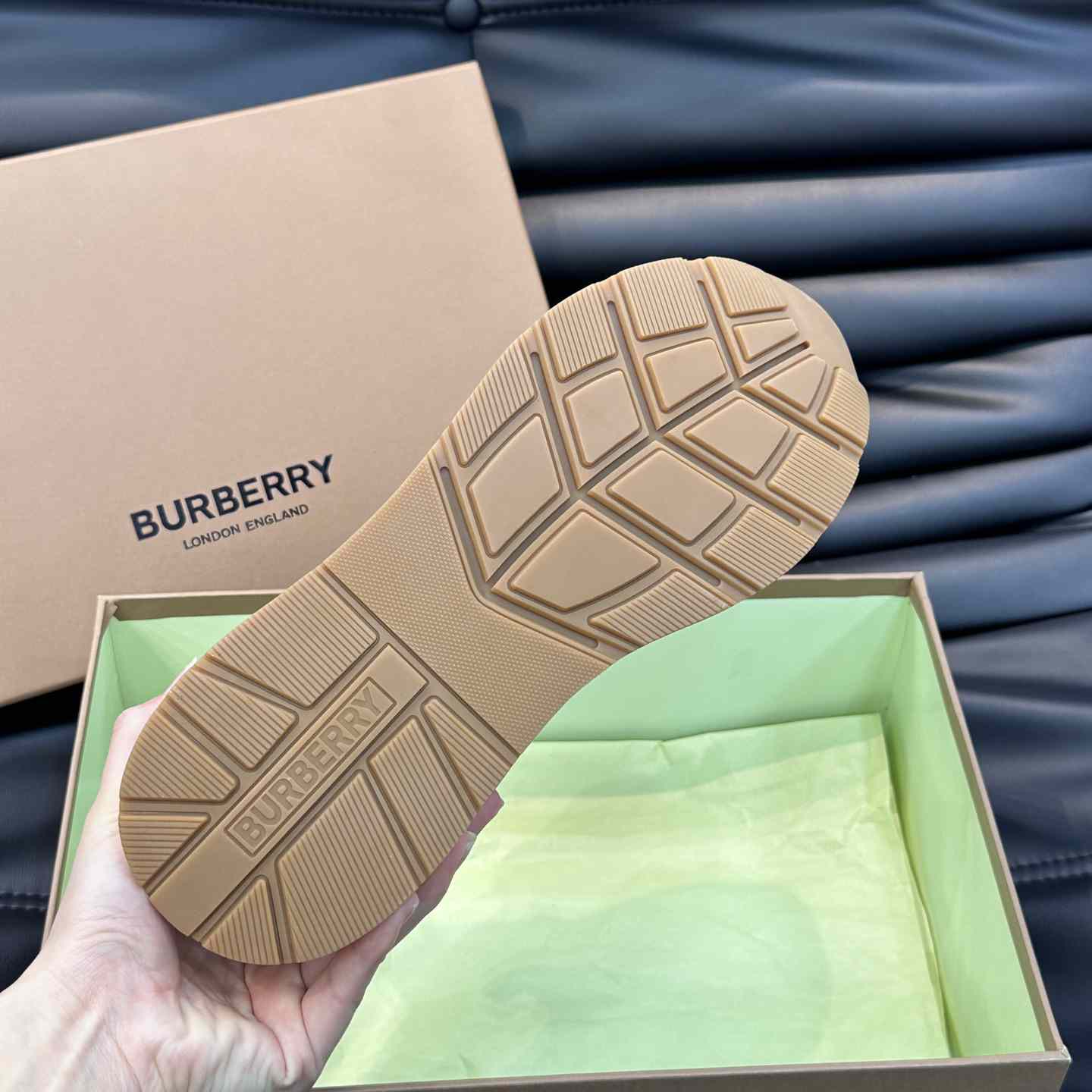 Burberry Beige Leather And Check Print Trainer - EUR FASHION