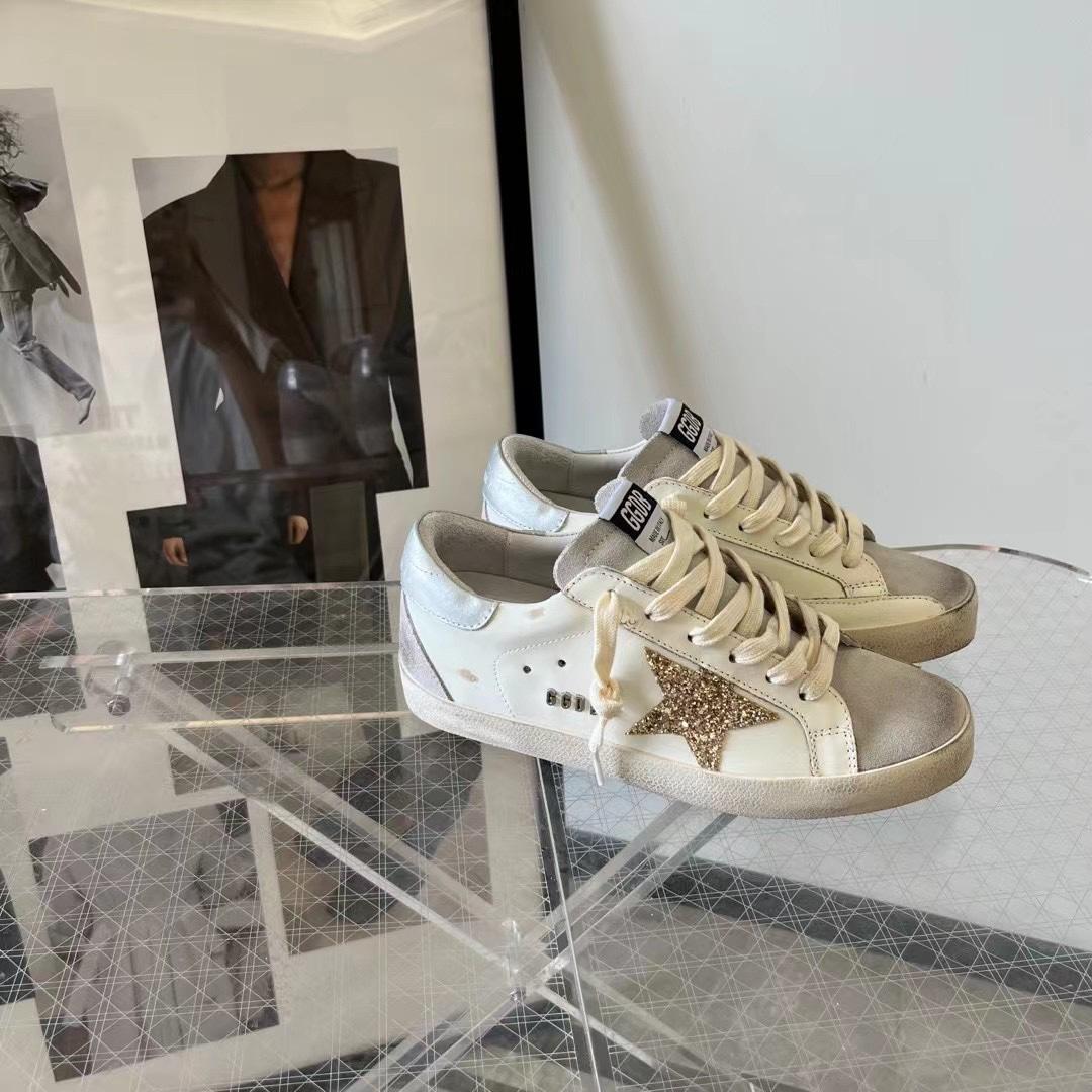 Golden Goose Hi Star White Glitter Gold Sneakers - EUR FASHION