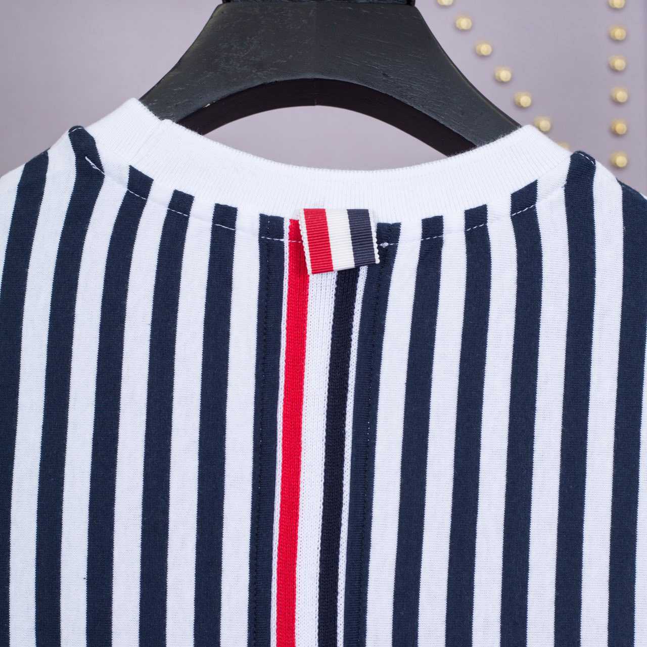 Thom Browne Navy and White RWB Bold Stripe T-Shirt   1850 - EUR FASHION