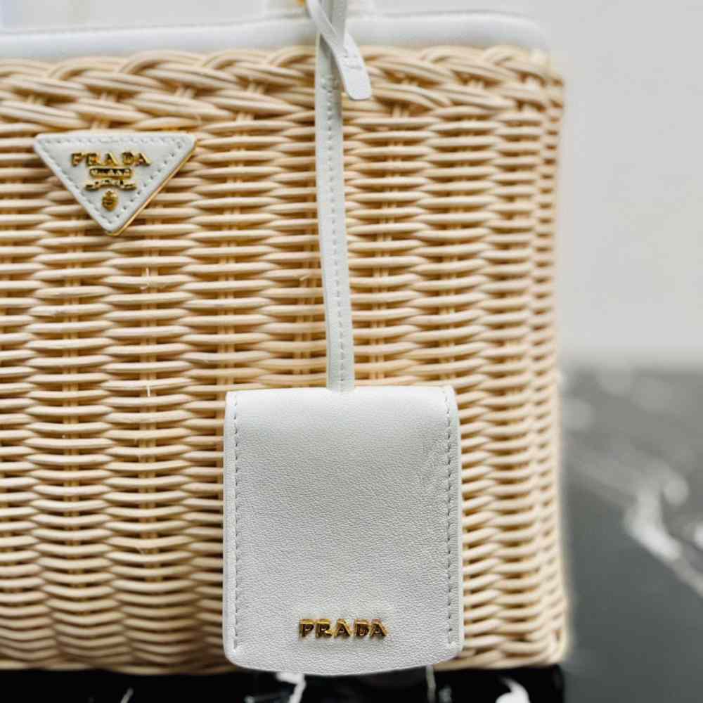 Prada Medium Wicker And Linen Blend Tote Bag (26-18-11.5cm) - EUR FASHION