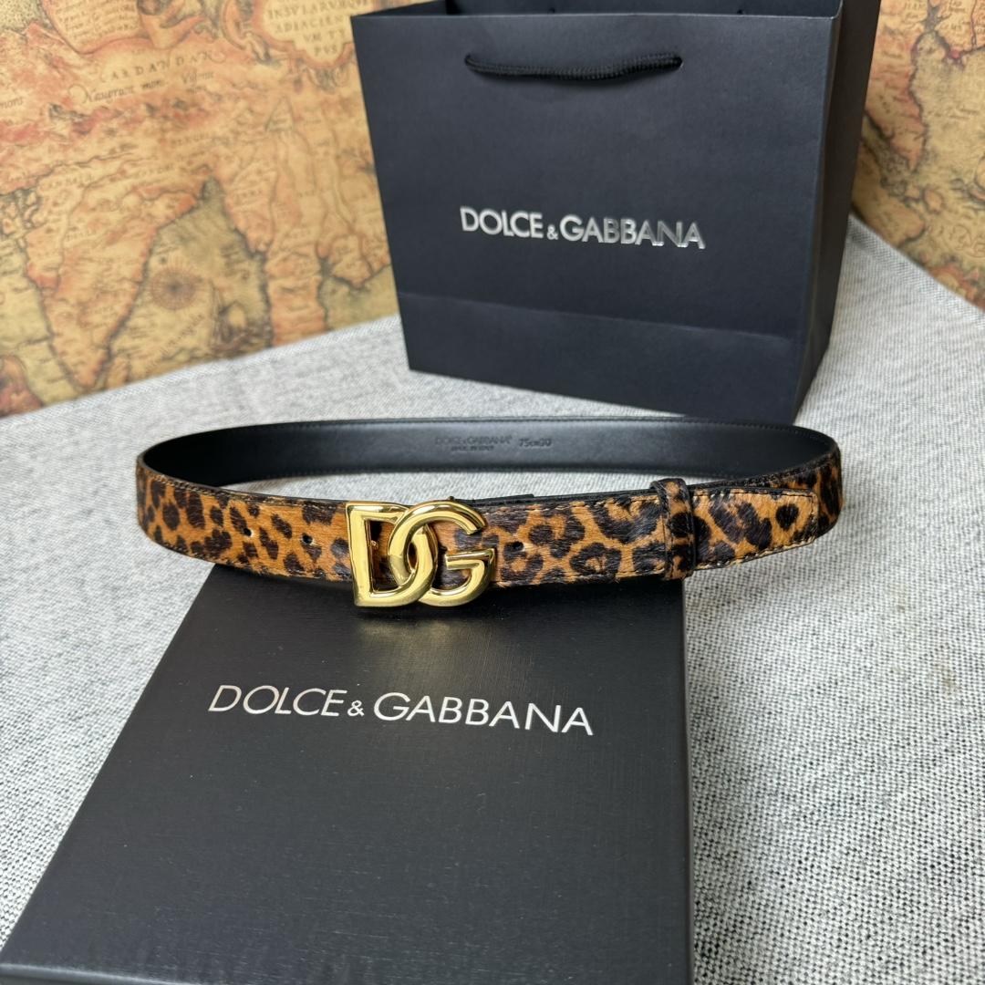 Dolce & Gabbana KiM Dolce & Gabbana Leopard-print Glossy Calfskin Belt With DG Logo - EUR FASHION