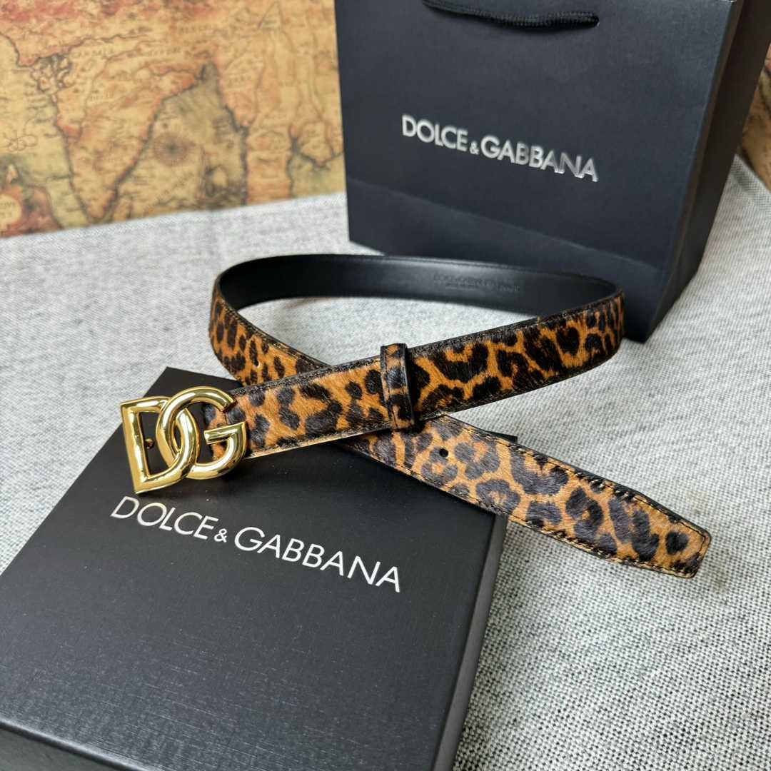 Dolce & Gabbana KiM Dolce & Gabbana Leopard-print Glossy Calfskin Belt With DG Logo - EUR FASHION
