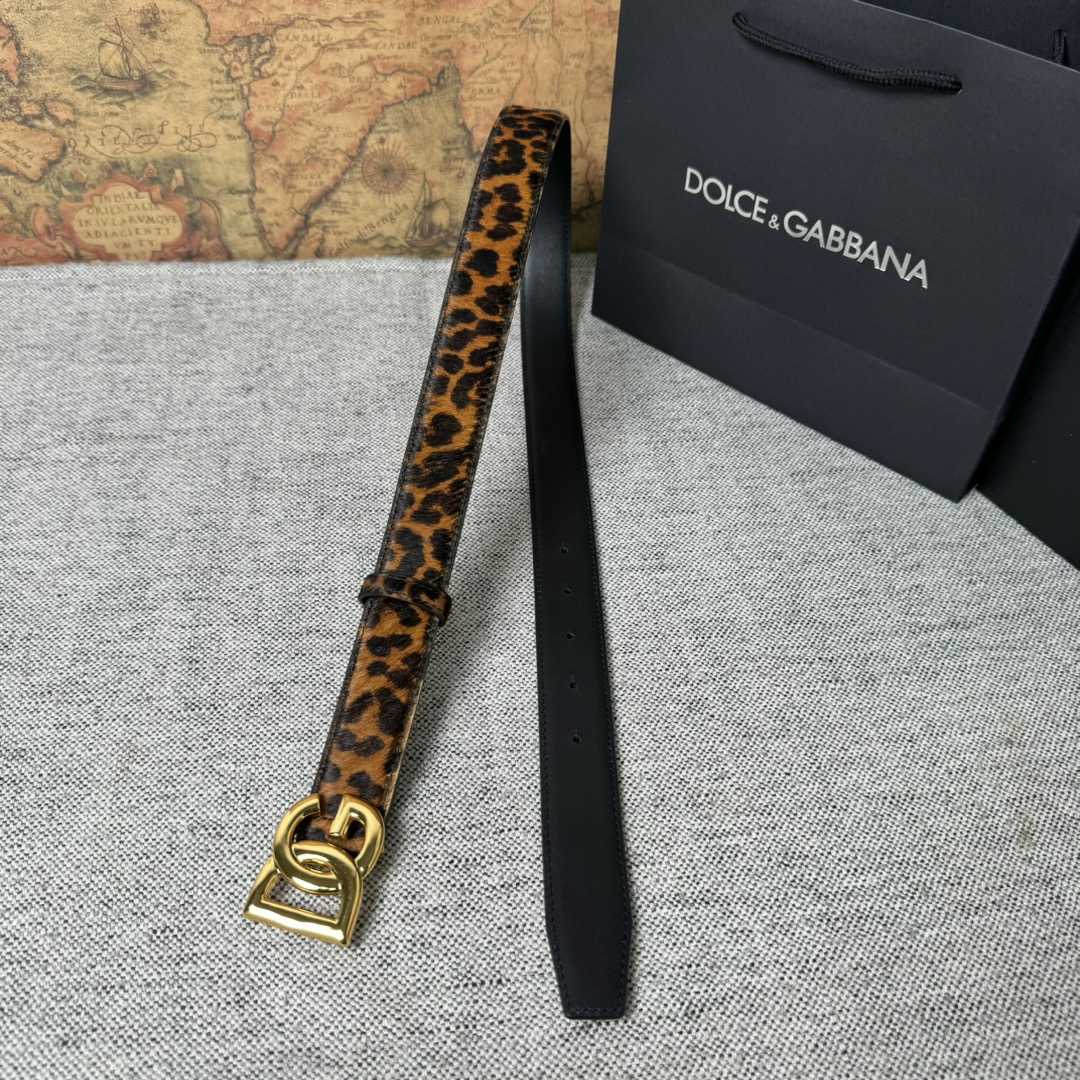 Dolce & Gabbana KiM Dolce & Gabbana Leopard-print Glossy Calfskin Belt With DG Logo - EUR FASHION