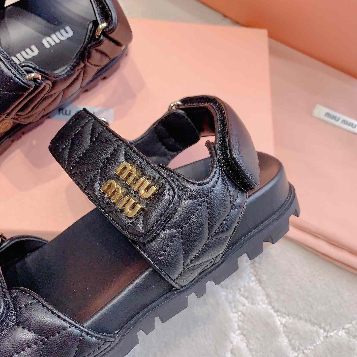 Miu Miu Sporty Matelassé Nappa Leather Sandals - EUR FASHION