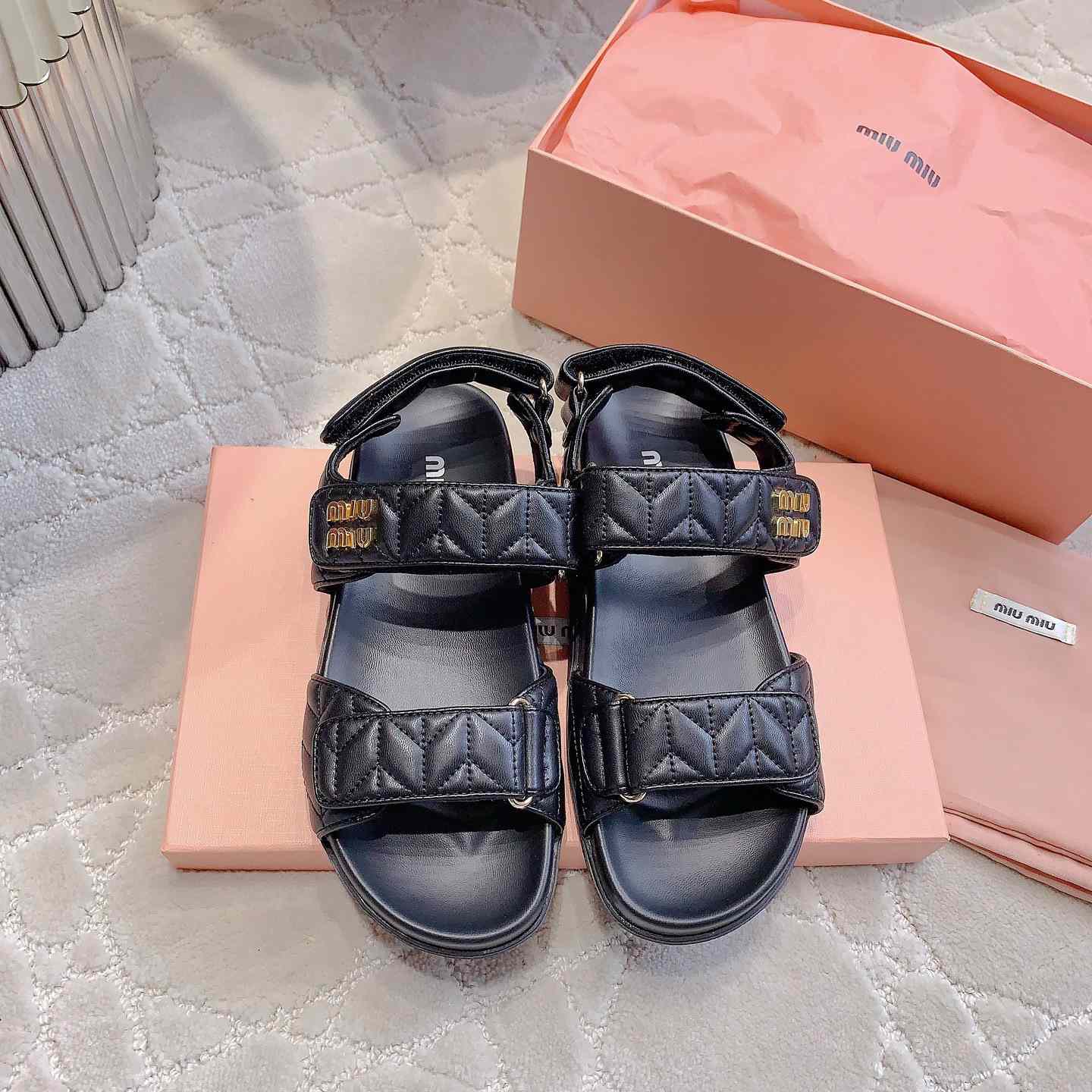 Miu Miu Sporty Matelassé Nappa Leather Sandals - EUR FASHION