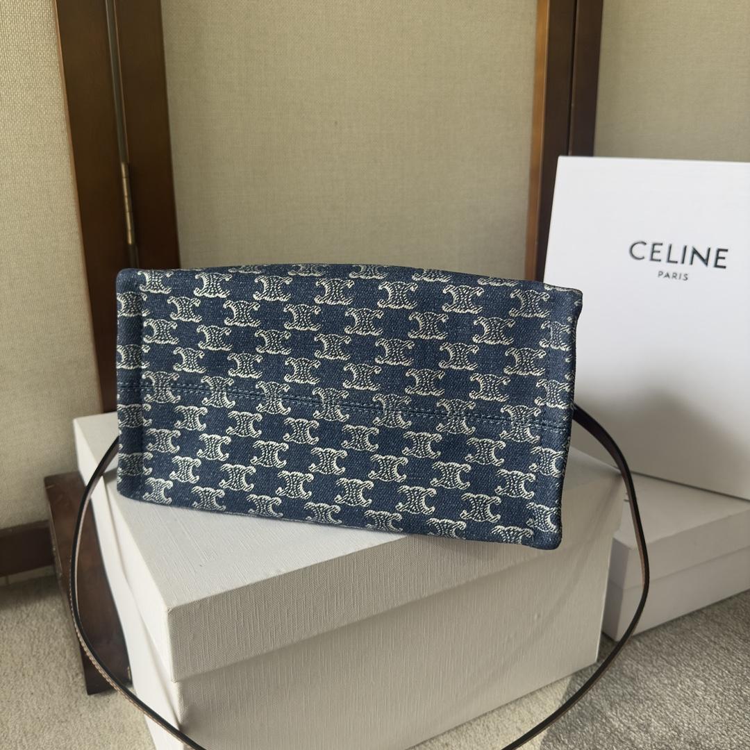 Celine Small Cabas Thais In Denim With Triomphe All-over And Calfskin Denim / Silver - EUR FASHION