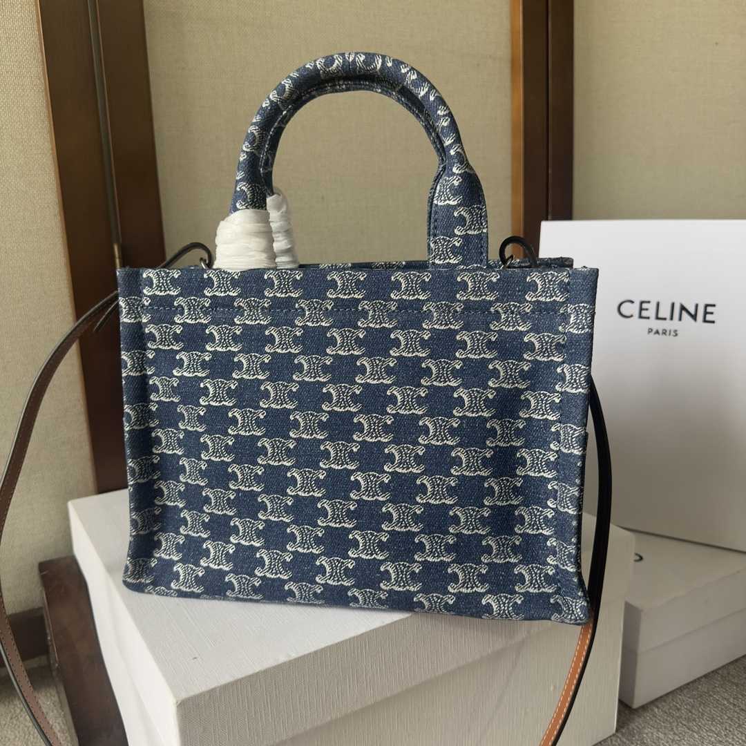 Celine Small Cabas Thais In Denim With Triomphe All-over And Calfskin Denim / Silver - EUR FASHION