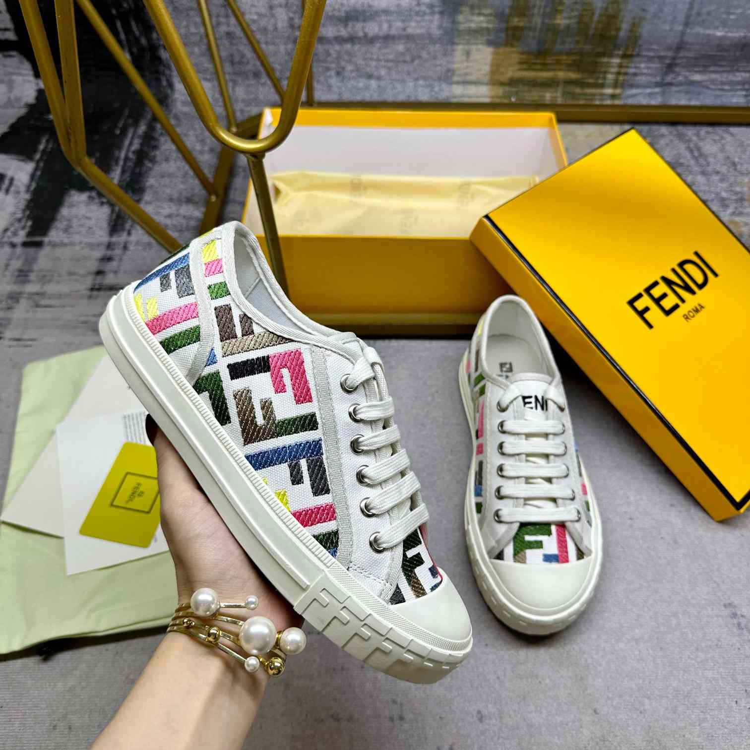 Fendi Domino Canvas Sneakers - EUR FASHION