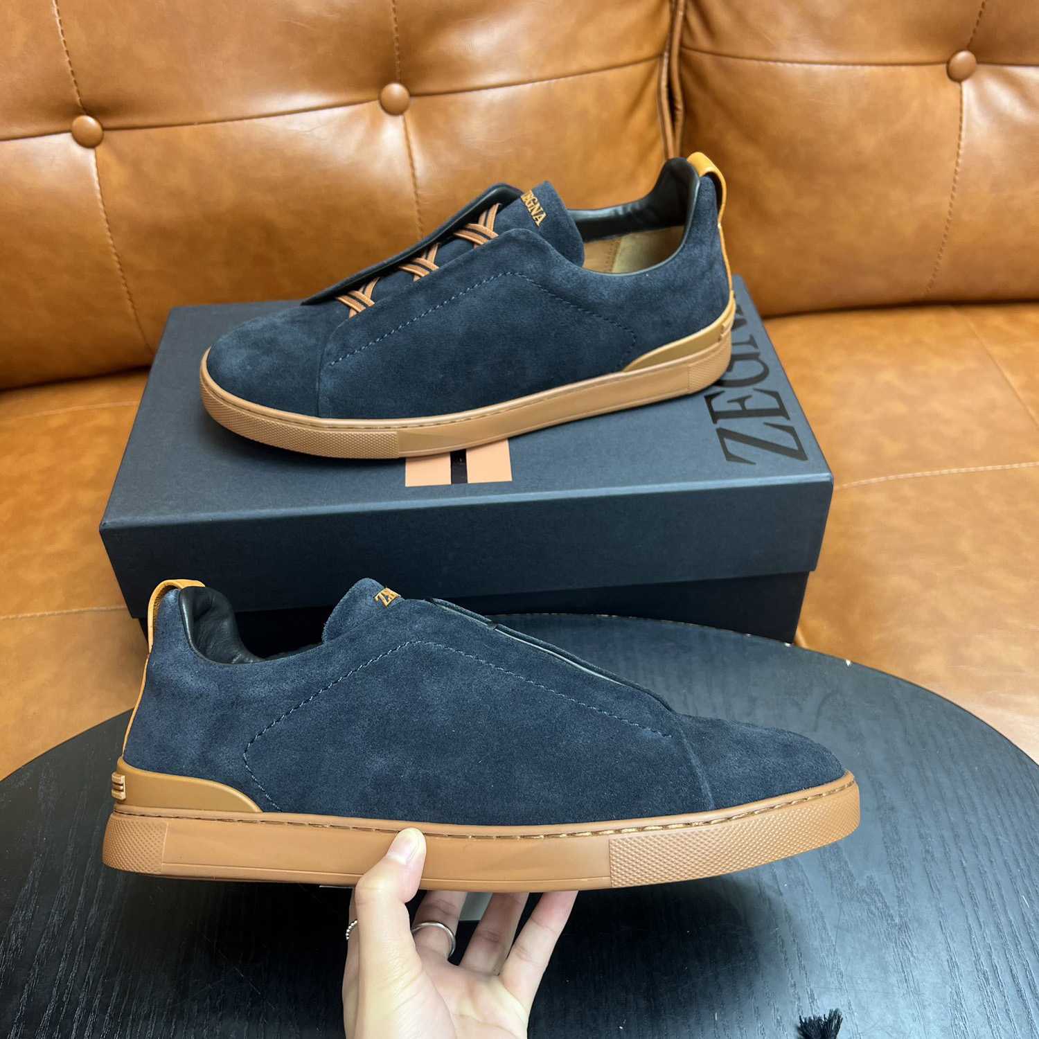 Zegna Black Suede Triple Stitch™ Sneakers - EUR FASHION