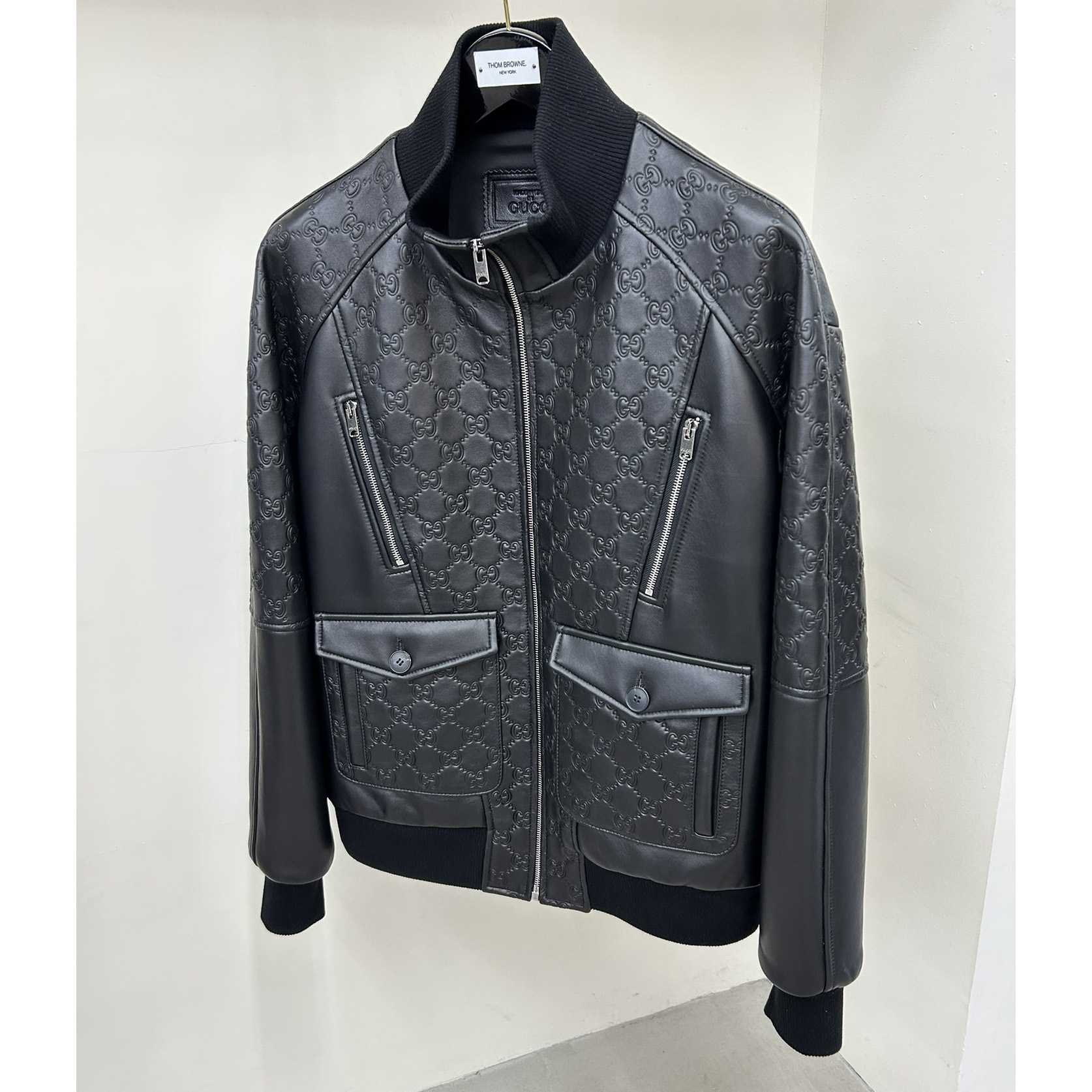 Gucci GG Embossed Bomber Jacket In Black - EUR FASHION