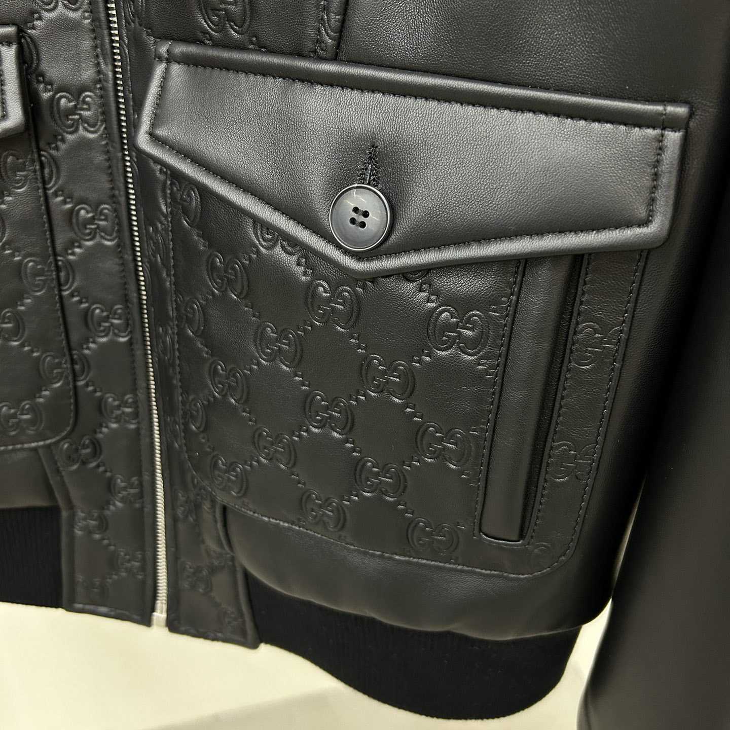 Gucci GG Embossed Bomber Jacket In Black - EUR FASHION