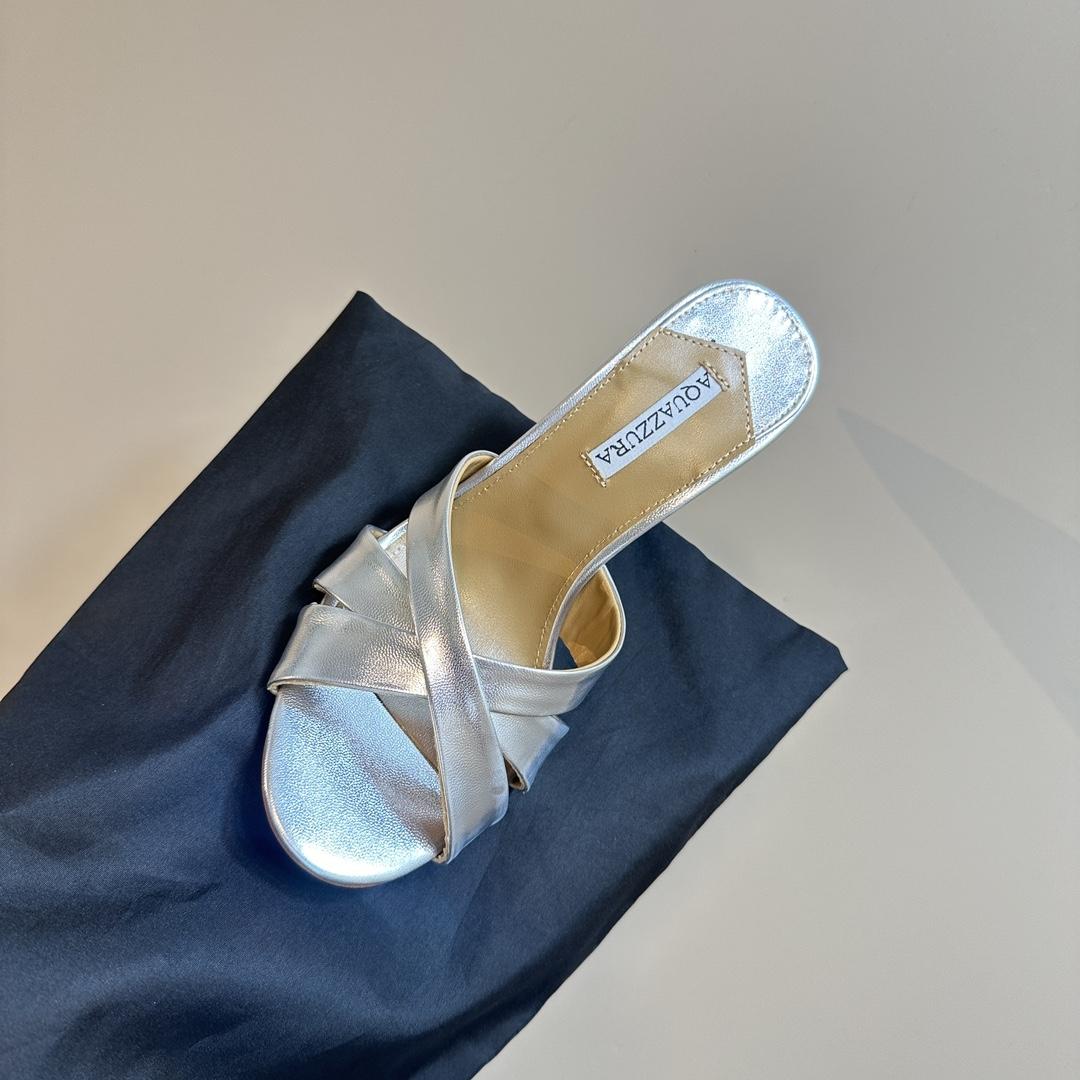 Aquazzura Silver 105mm Yes Baby Satin Mules - EUR FASHION