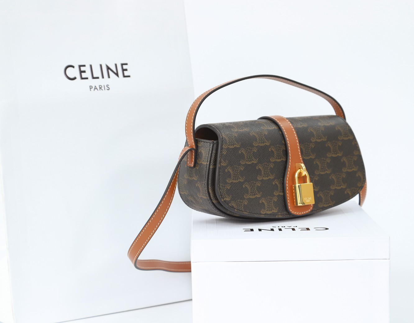 Celine Clutch On Strap Tabou In Triomphe Canvas And Calfskin - EUR FASHION