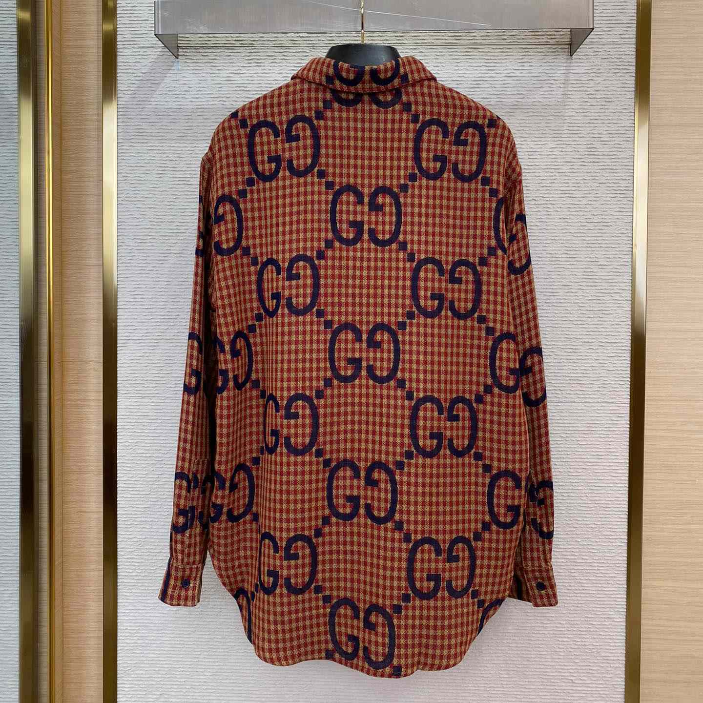 Gucci Brown Maxi GG Gingham Wool Shirt - EUR FASHION