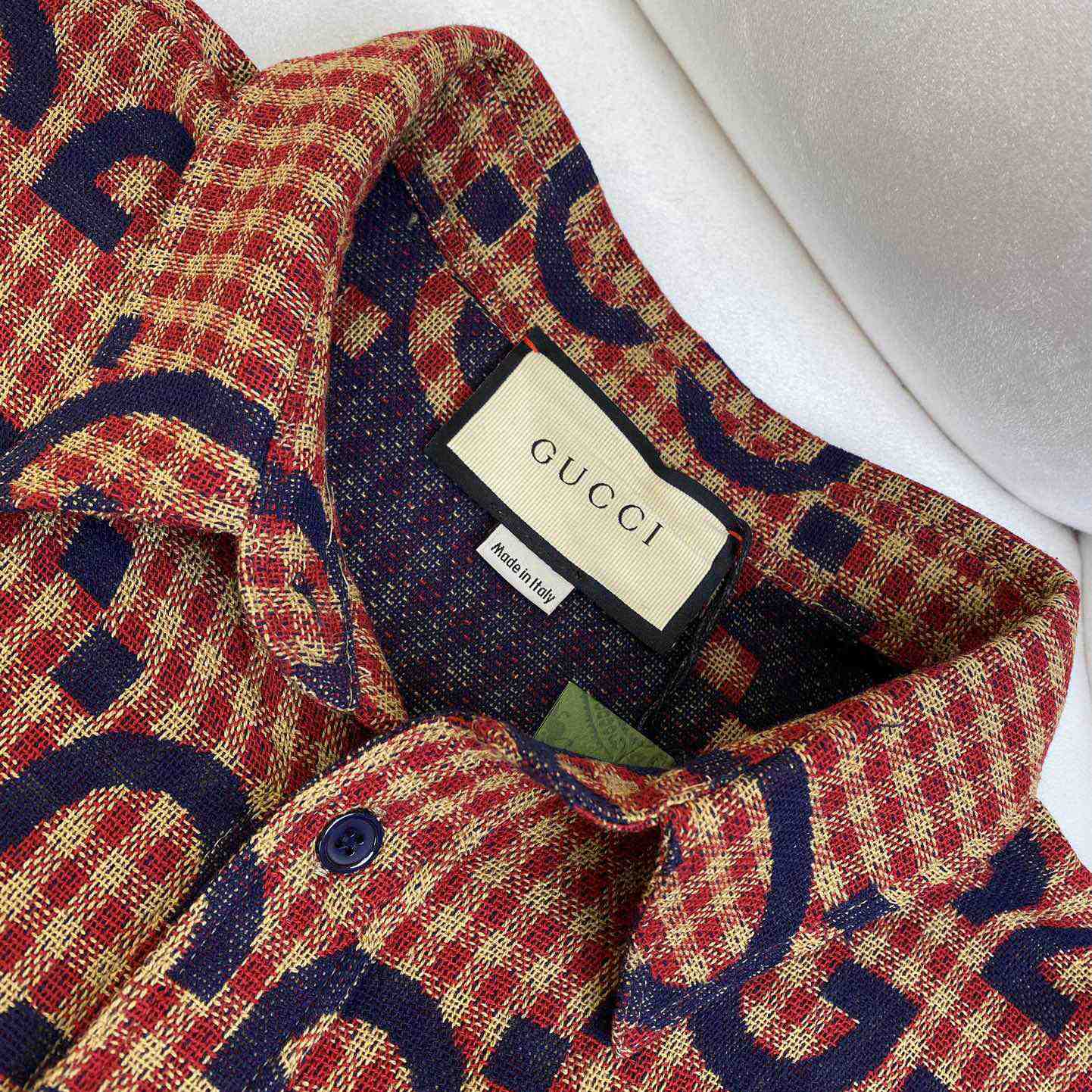 Gucci Brown Maxi GG Gingham Wool Shirt - EUR FASHION