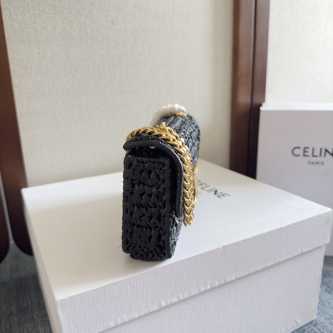 Celine Chain Shoulder Bag Claude In Raffia Effect Textile - EUR FASHION