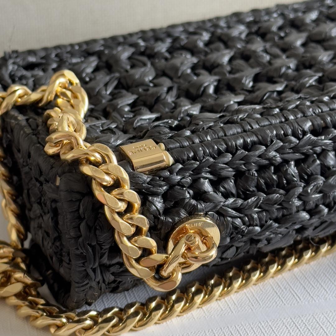 Celine Chain Shoulder Bag Claude In Raffia Effect Textile - EUR FASHION