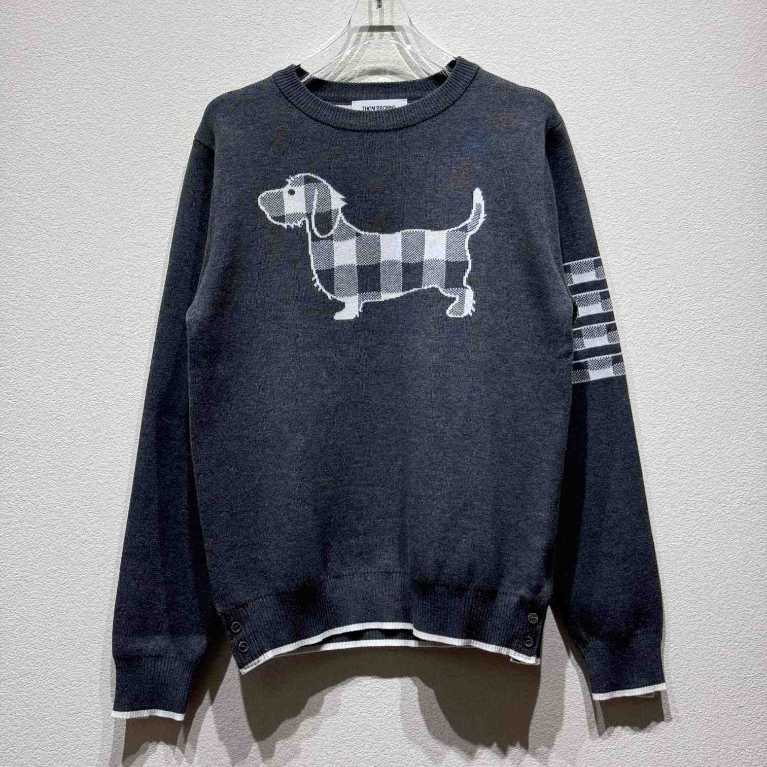 Thom Browne Cotton Crepe Buffalo Check Jacquard Hector Icon Crewneck 4-bar Pullover - EUR FASHION