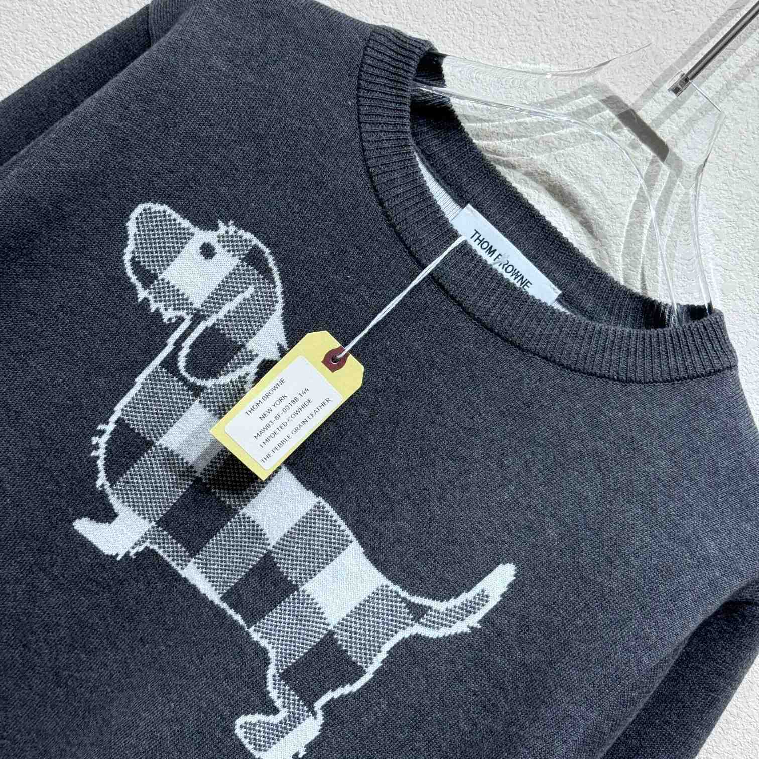 Thom Browne Cotton Crepe Buffalo Check Jacquard Hector Icon Crewneck 4-bar Pullover - EUR FASHION