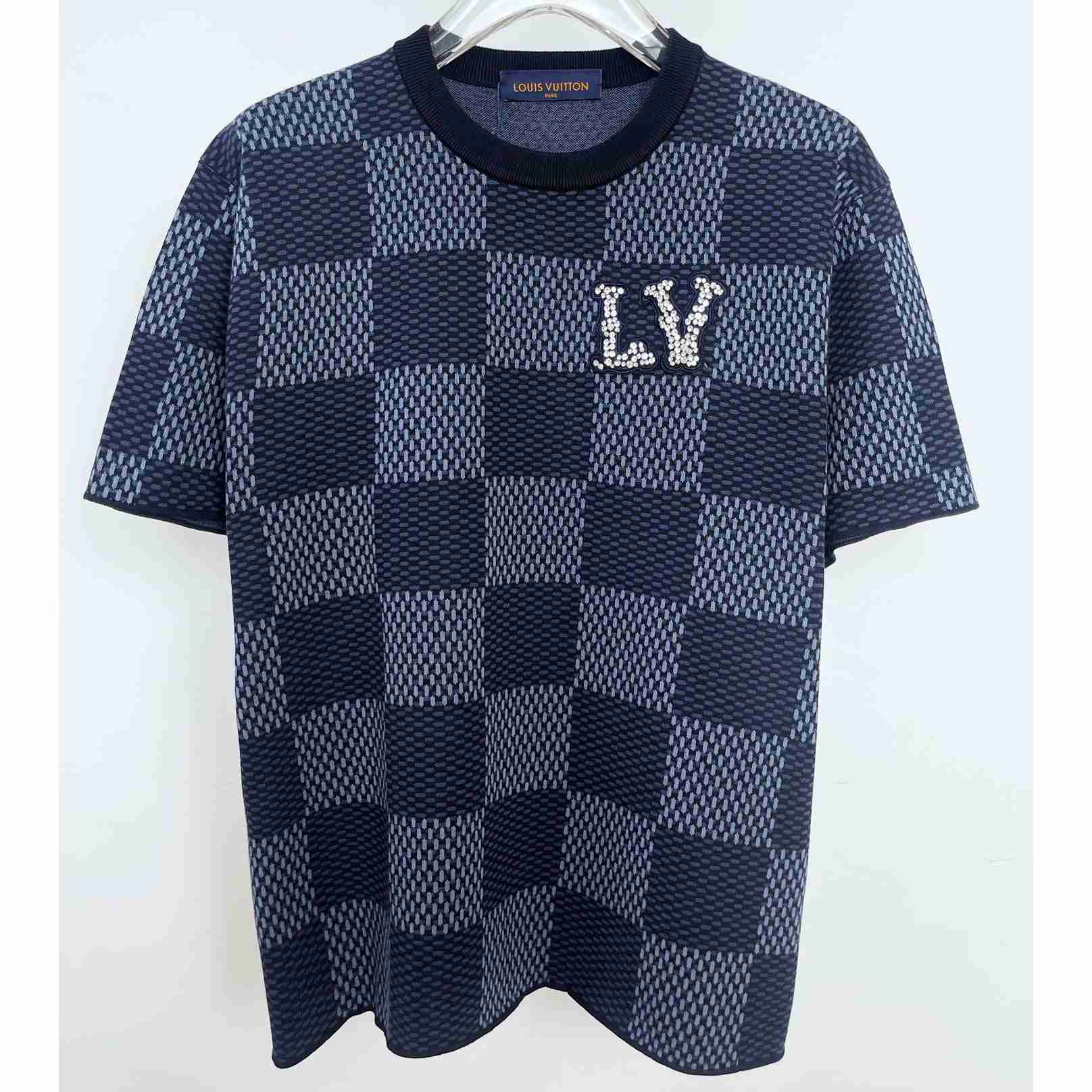 Louis Vuitton Damier Short-Sleeved Crewneck With LV Crystal Patch   1AGHTI - EUR FASHION