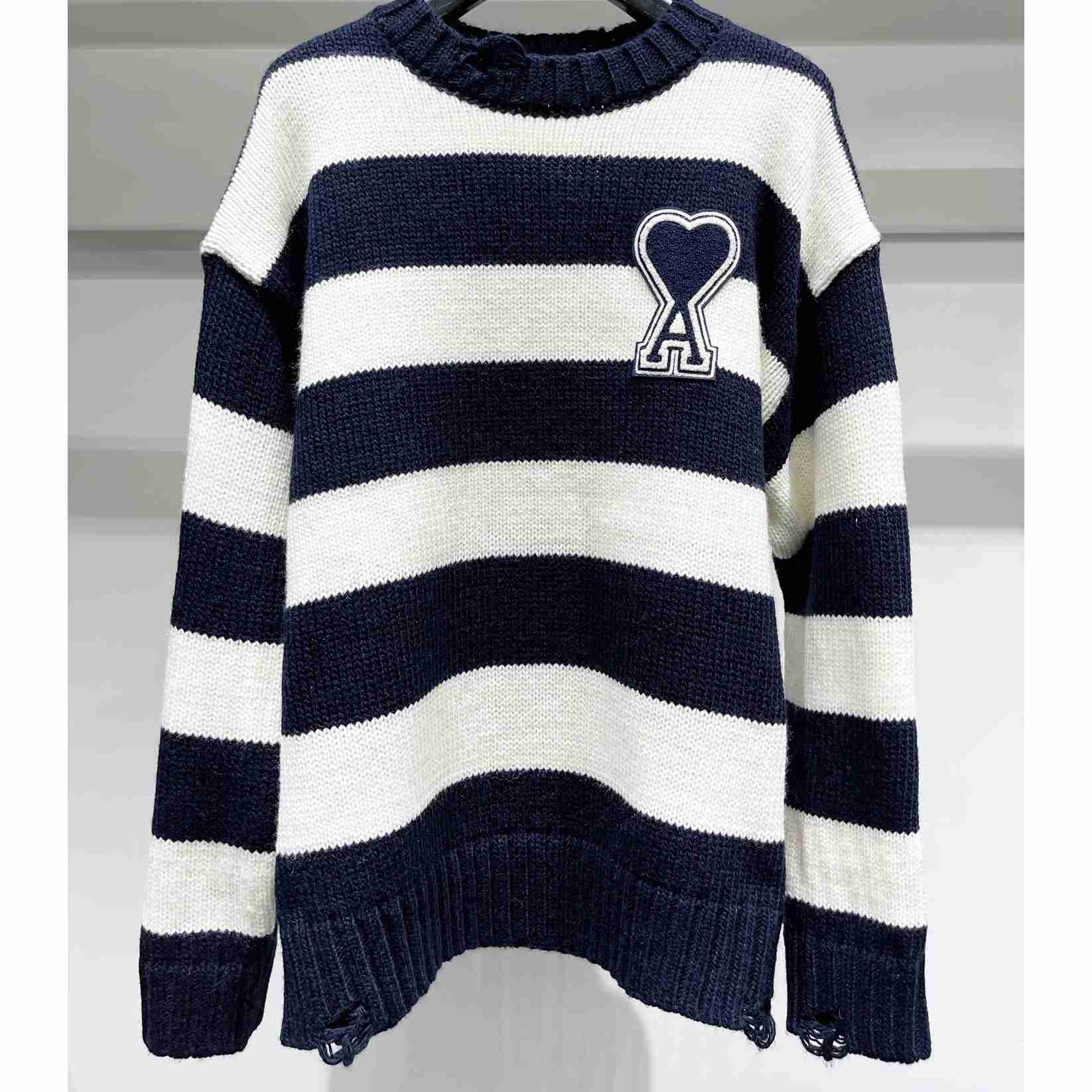 AMI Paris - Logo-intarsia Knitted Sweater - EUR FASHION