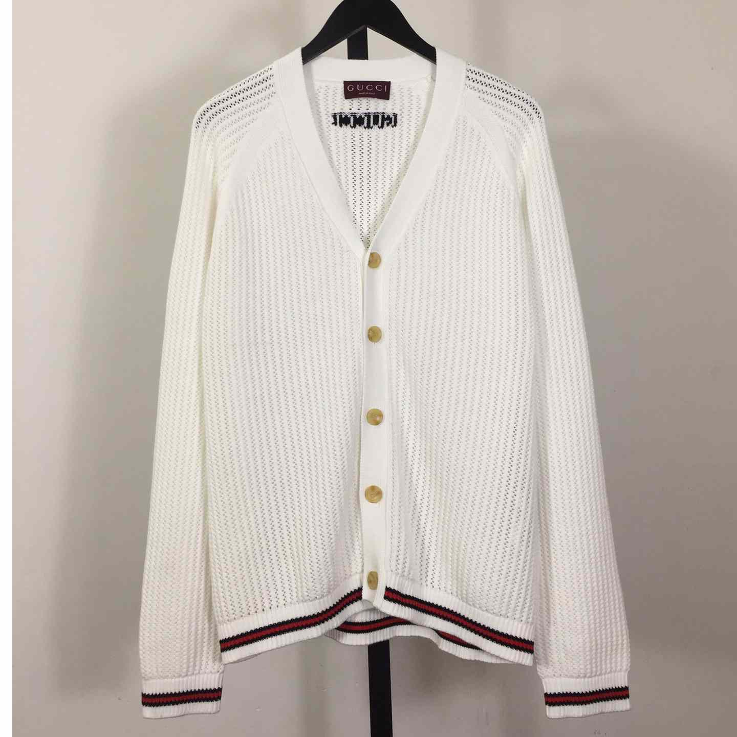 Gucci Ajour Cotton Knit Cardigan With Web - EUR FASHION