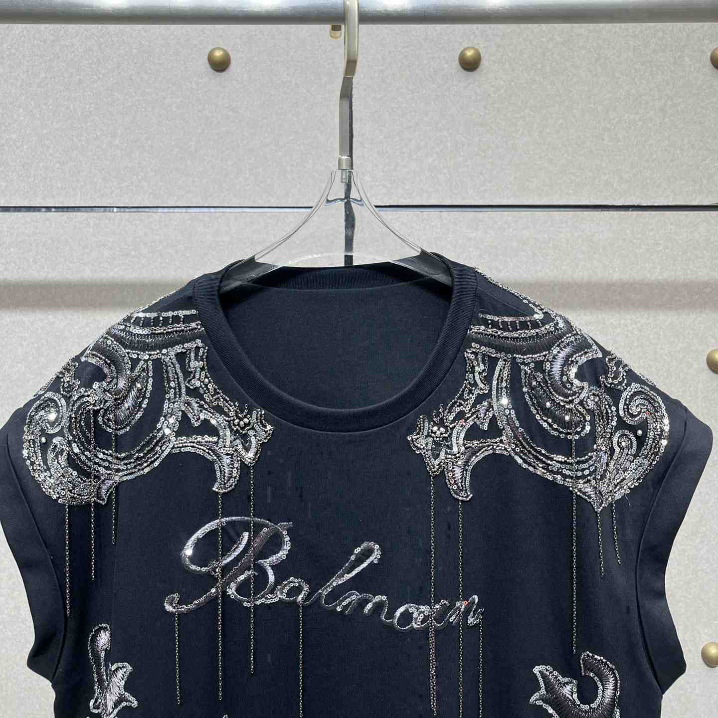 Balmain Signature Chain Embroidered T-shirt Dress - EUR FASHION