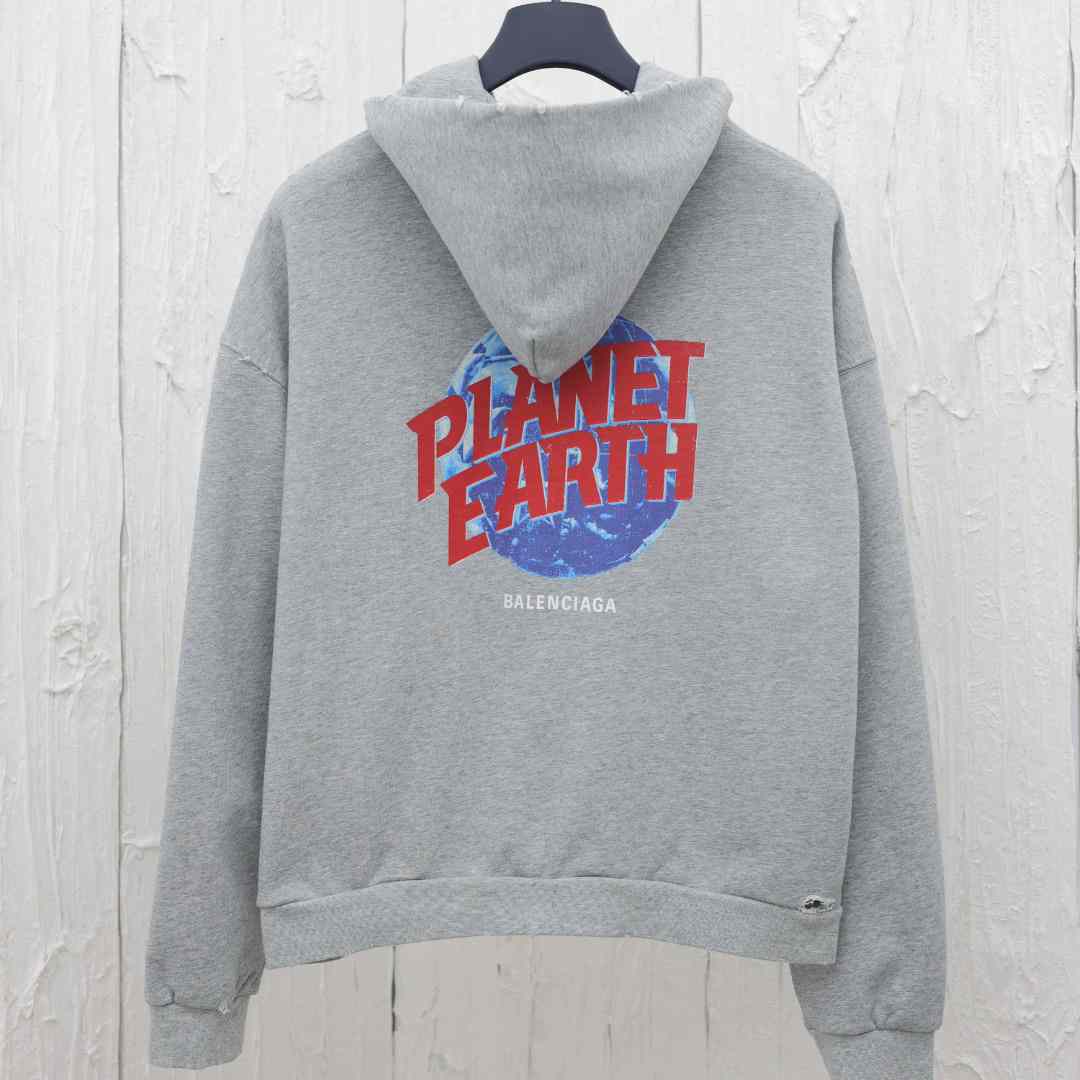 Balenciaga Planet Earth Zip-Up Hoodie Regular Fit In Heather Grey - EUR FASHION