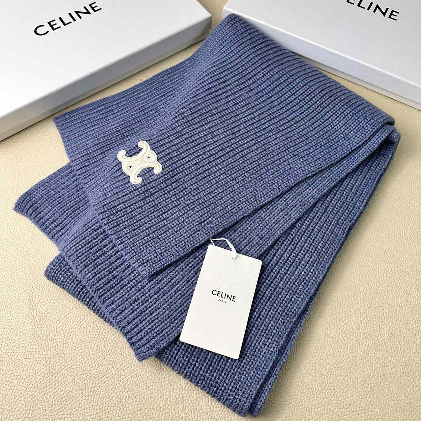 Celine Triomphe Scarf In Ribbed Cashmere Wool - EUR FASHION