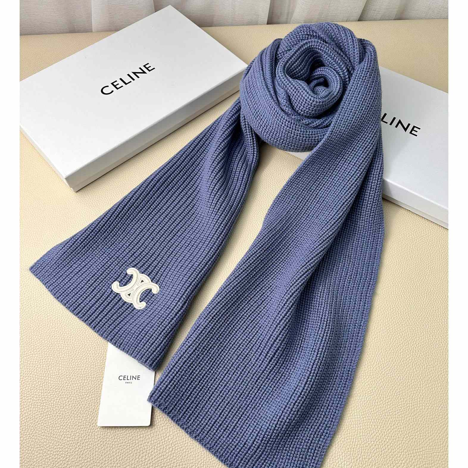 Celine Triomphe Scarf In Ribbed Cashmere Wool - EUR FASHION