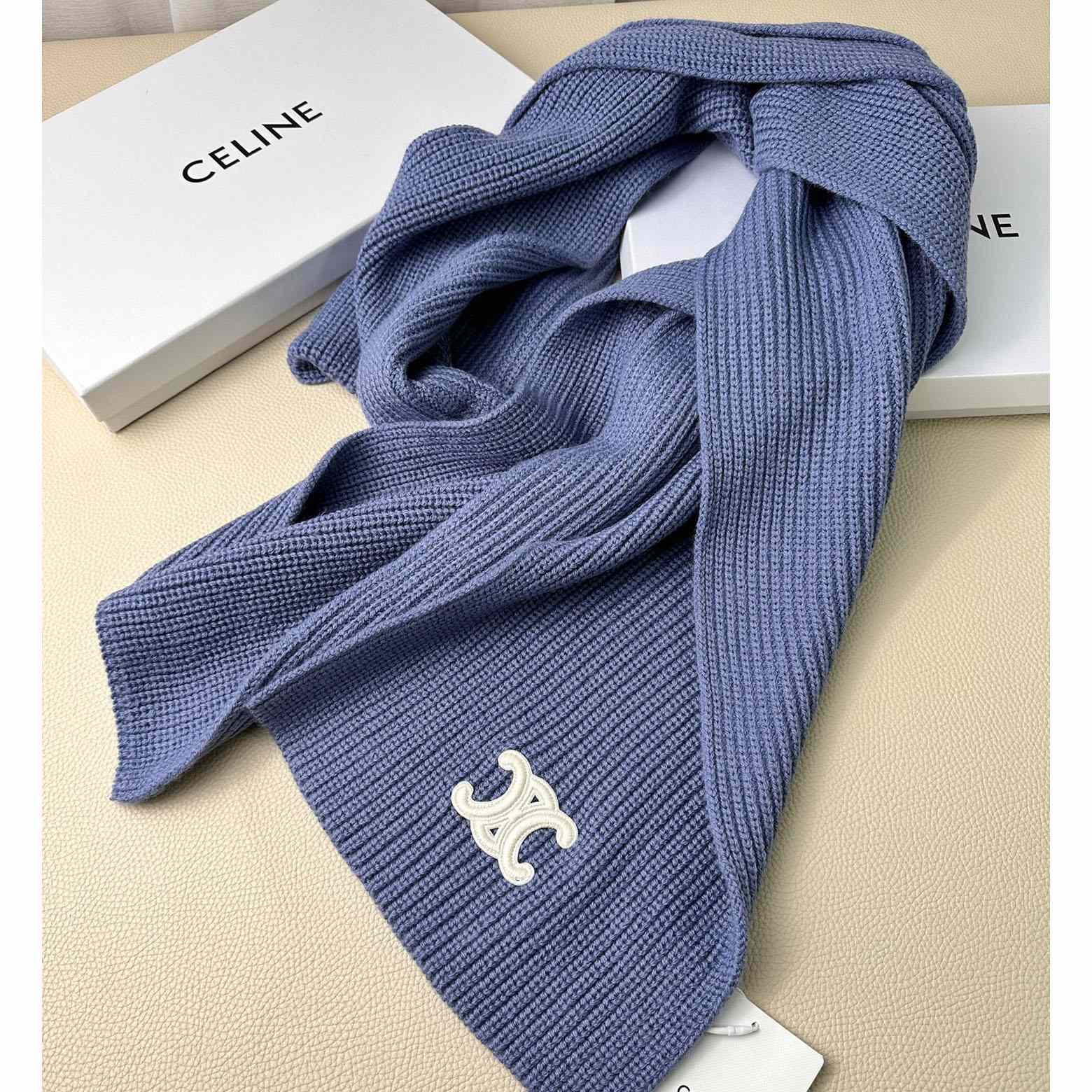 Celine Triomphe Scarf In Ribbed Cashmere Wool - EUR FASHION