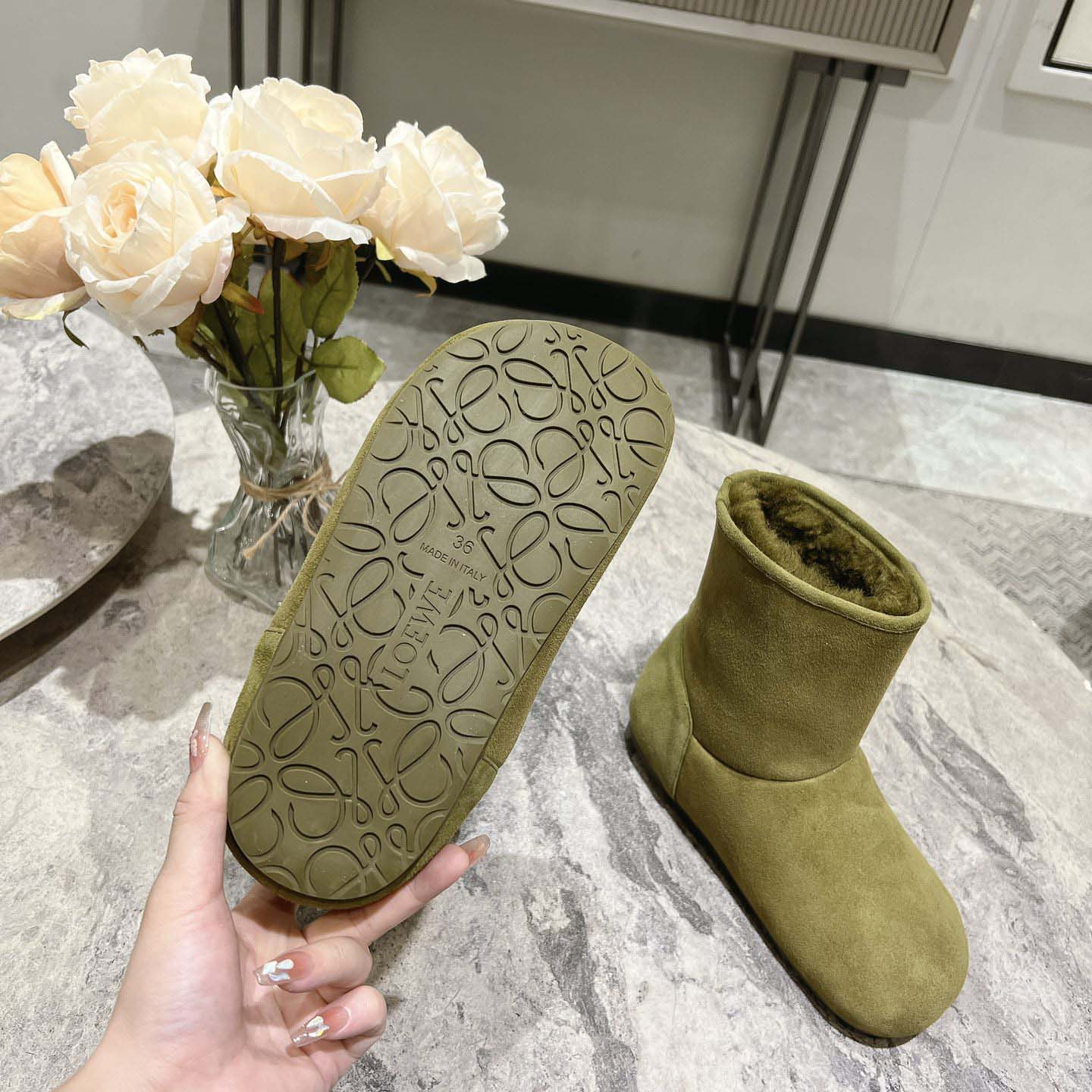 Loewe Lago Boot In Suede And Shearling - EUR FASHION