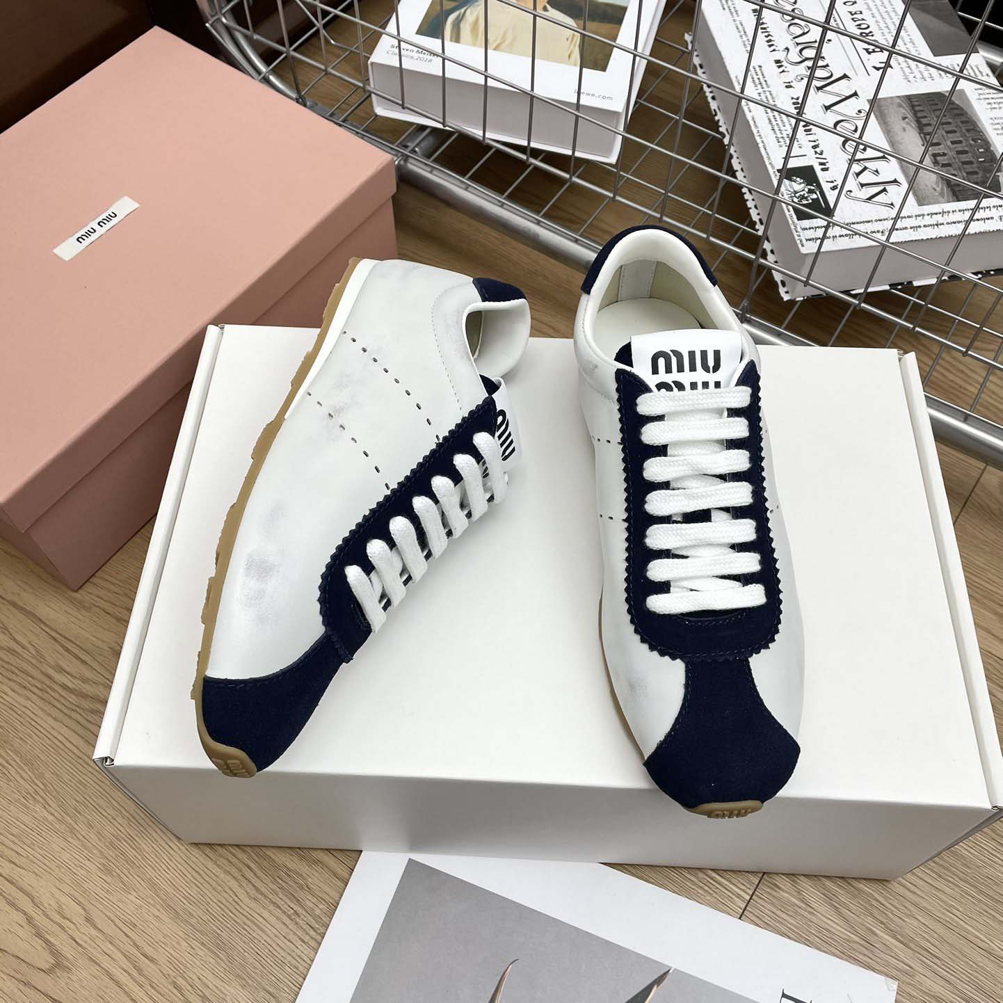 Miu Miu Plume Nappa Leather And Suede Sneakers - EUR FASHION