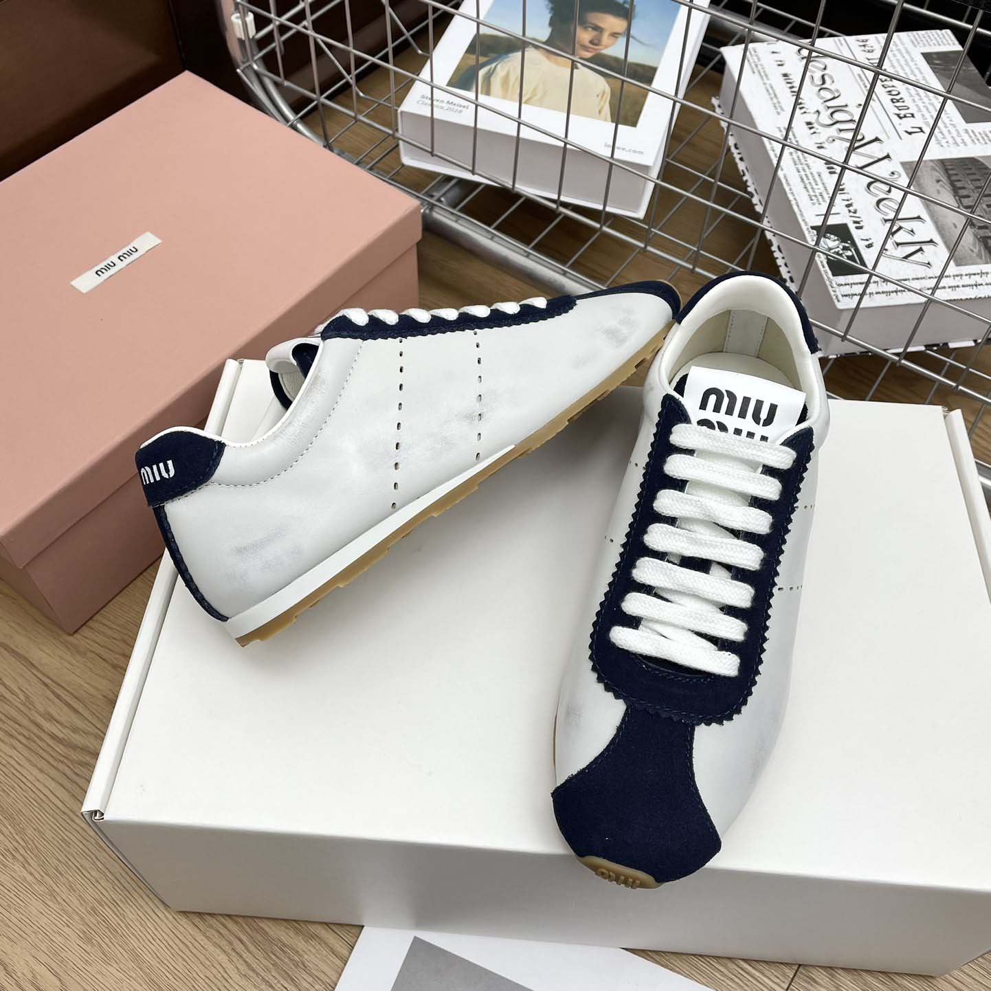 Miu Miu Plume Nappa Leather And Suede Sneakers - EUR FASHION