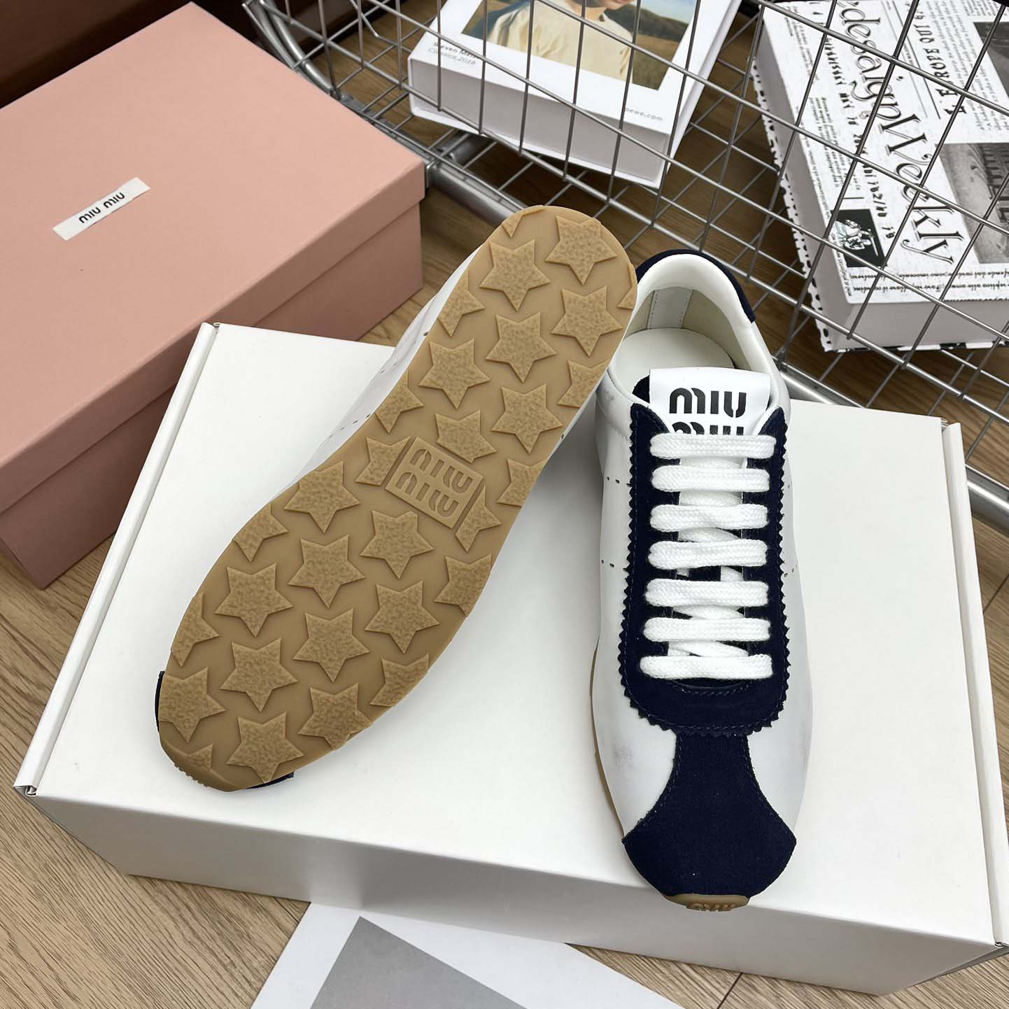 Miu Miu Plume Nappa Leather And Suede Sneakers - EUR FASHION