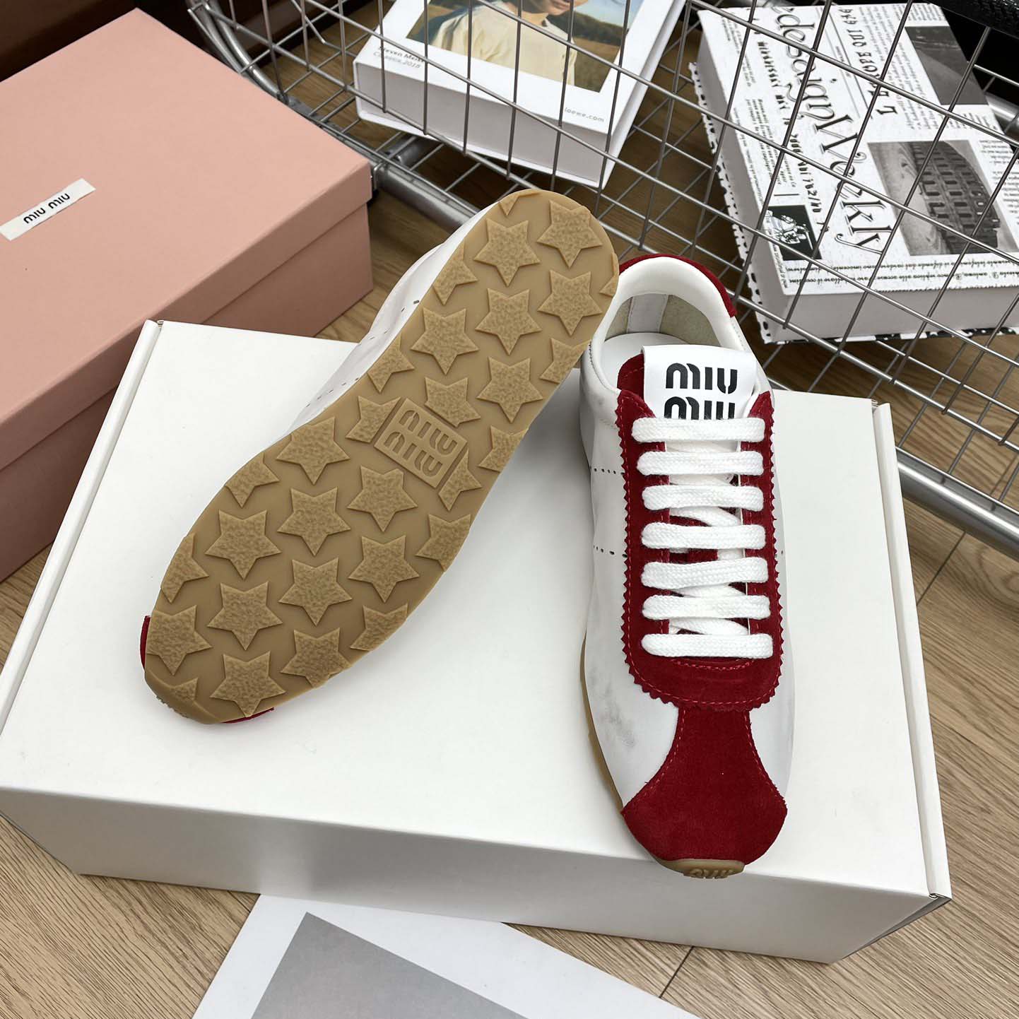 Miu Miu Plume Nappa Leather And Suede Sneakers - EUR FASHION