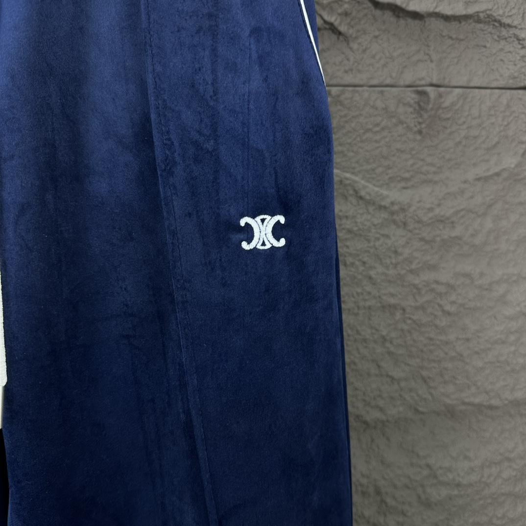 Celine Straight-Leg Logo-Embroidered Cotton-Blend Velour Track Pants - EUR FASHION