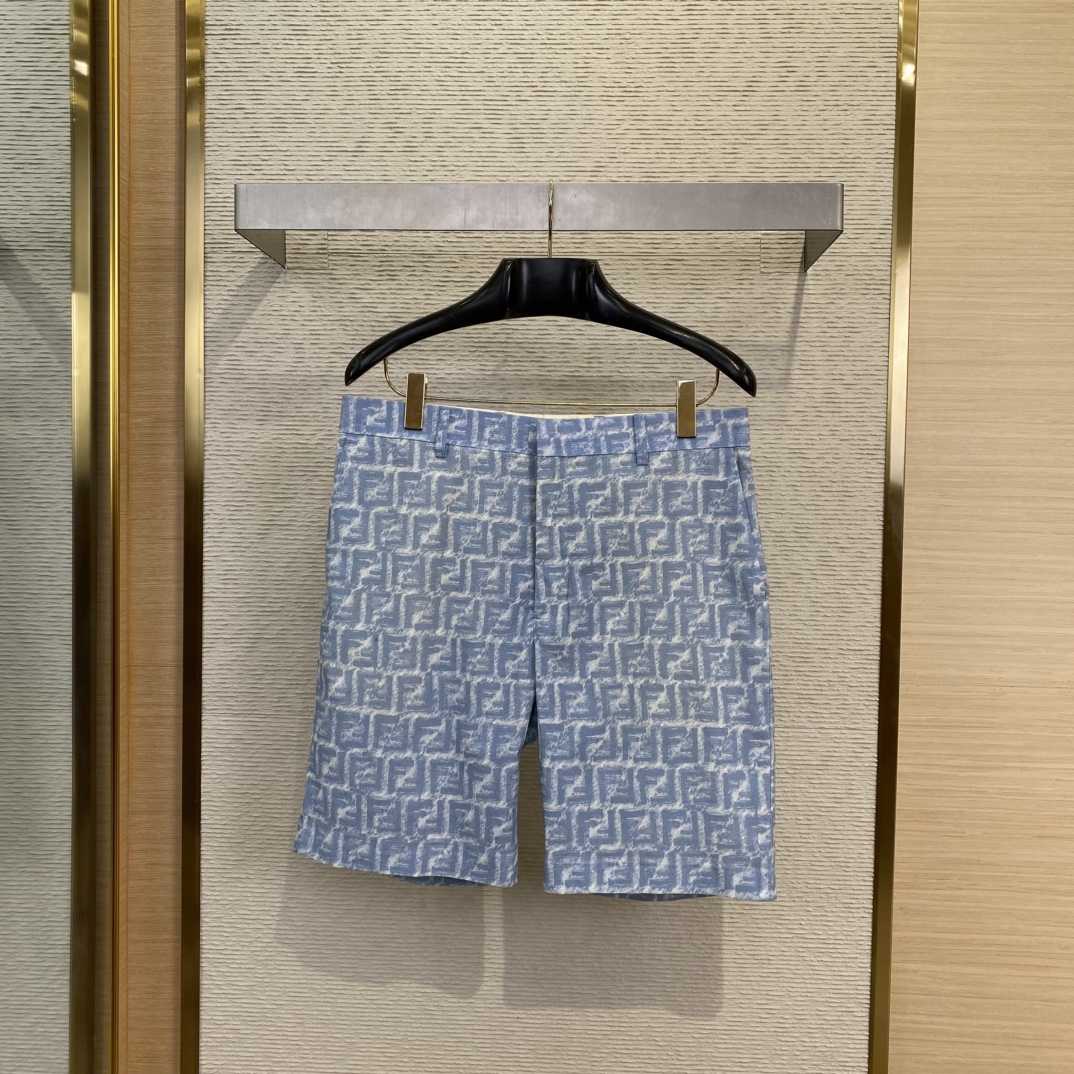 Fendi Blue FF Linen Shorts - EUR FASHION